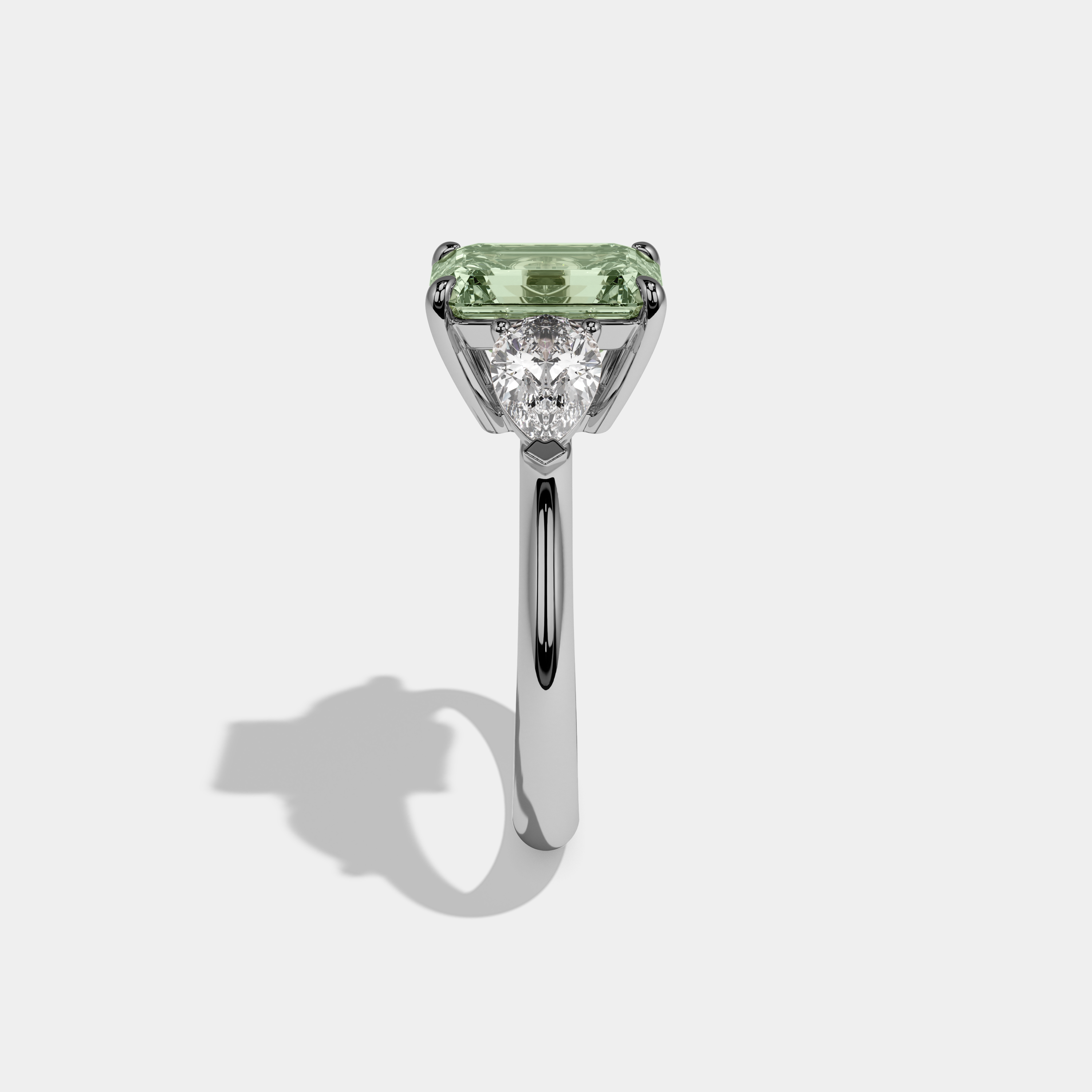 Celestine Fancy Light Green Emerald Cut Diamond Plain Band With Pear Cut Sides Engagement Ring 6ct 18K White Gold