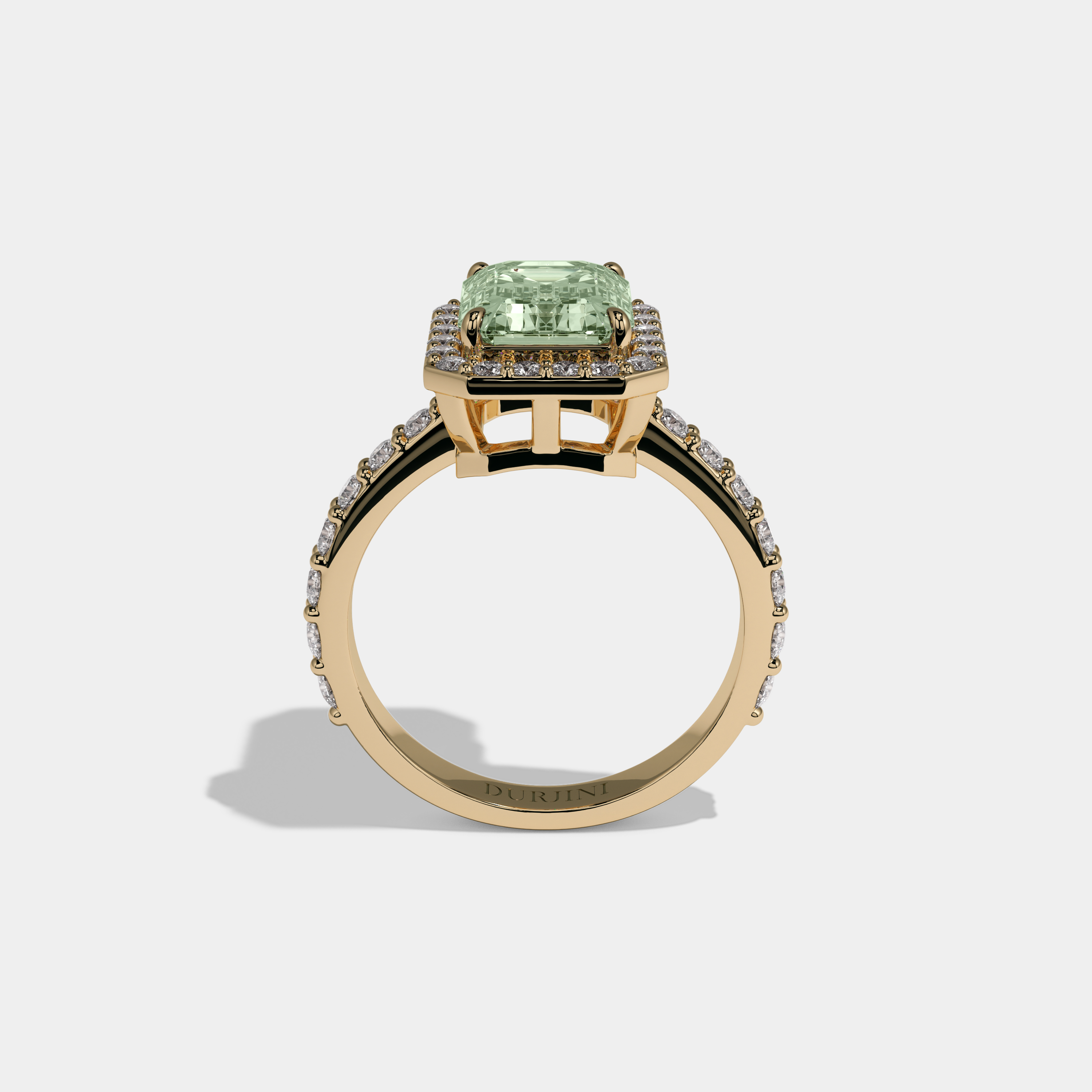 Rosamund Fancy Light Green Emerald Cut Diamond Band Engagement Ring 6ct 18K Yellow Gold