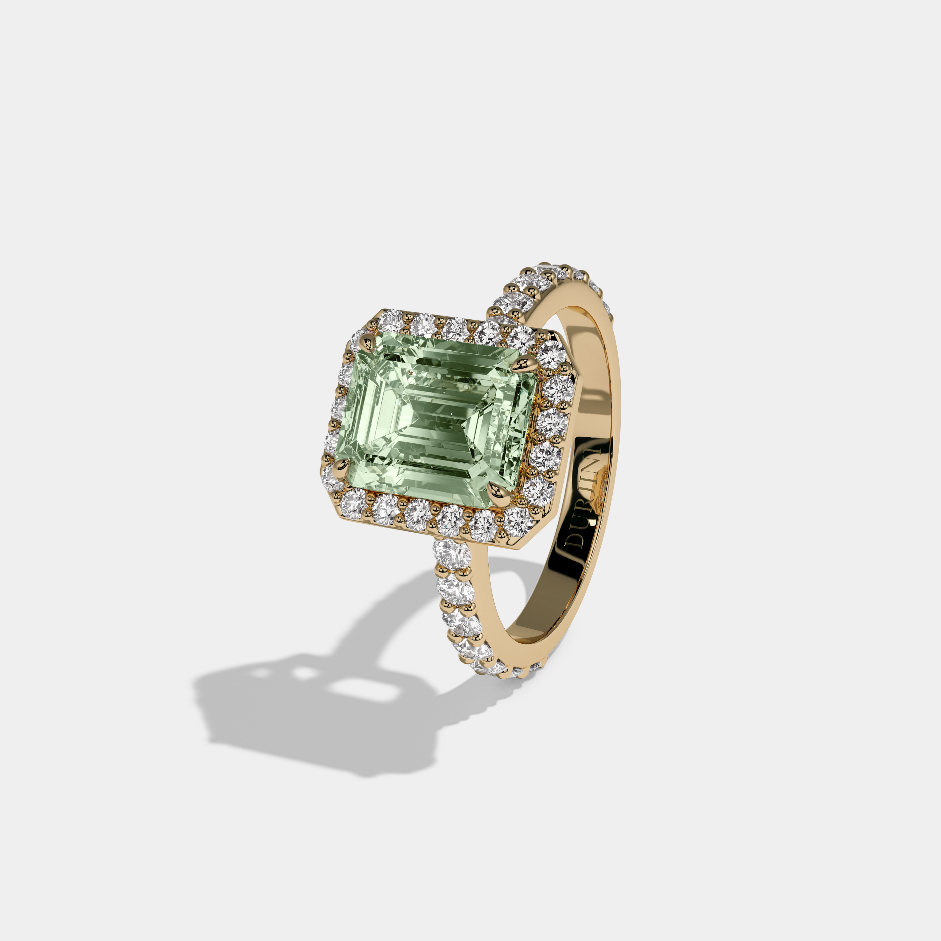 Rosamund Fancy Light Green Emerald Cut Diamond Band Engagement Ring 6ct 18K Yellow Gold