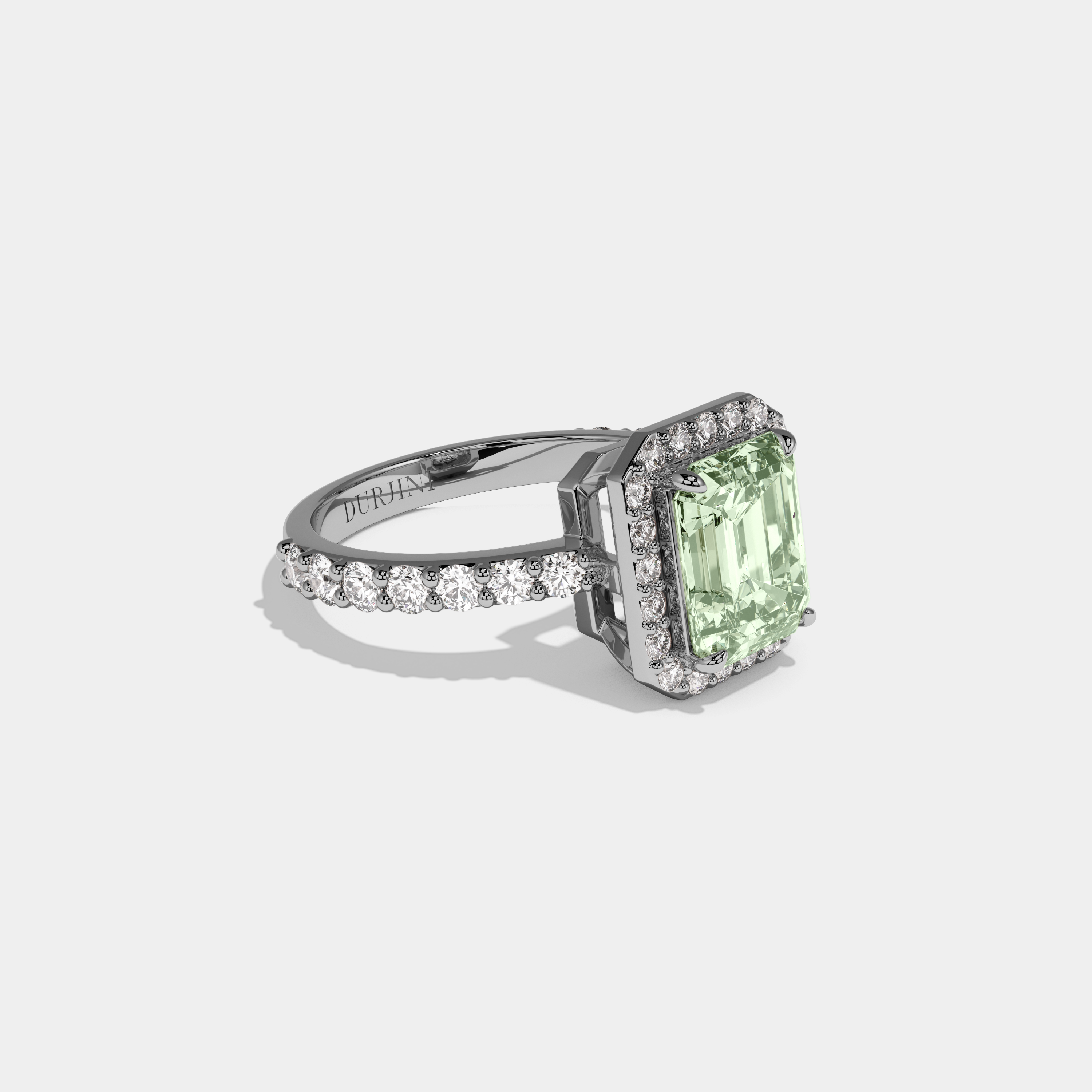 Felicity Fancy Light Green Emerald Cut Diamond Band Engagement Ring 6ct 18K White Gold