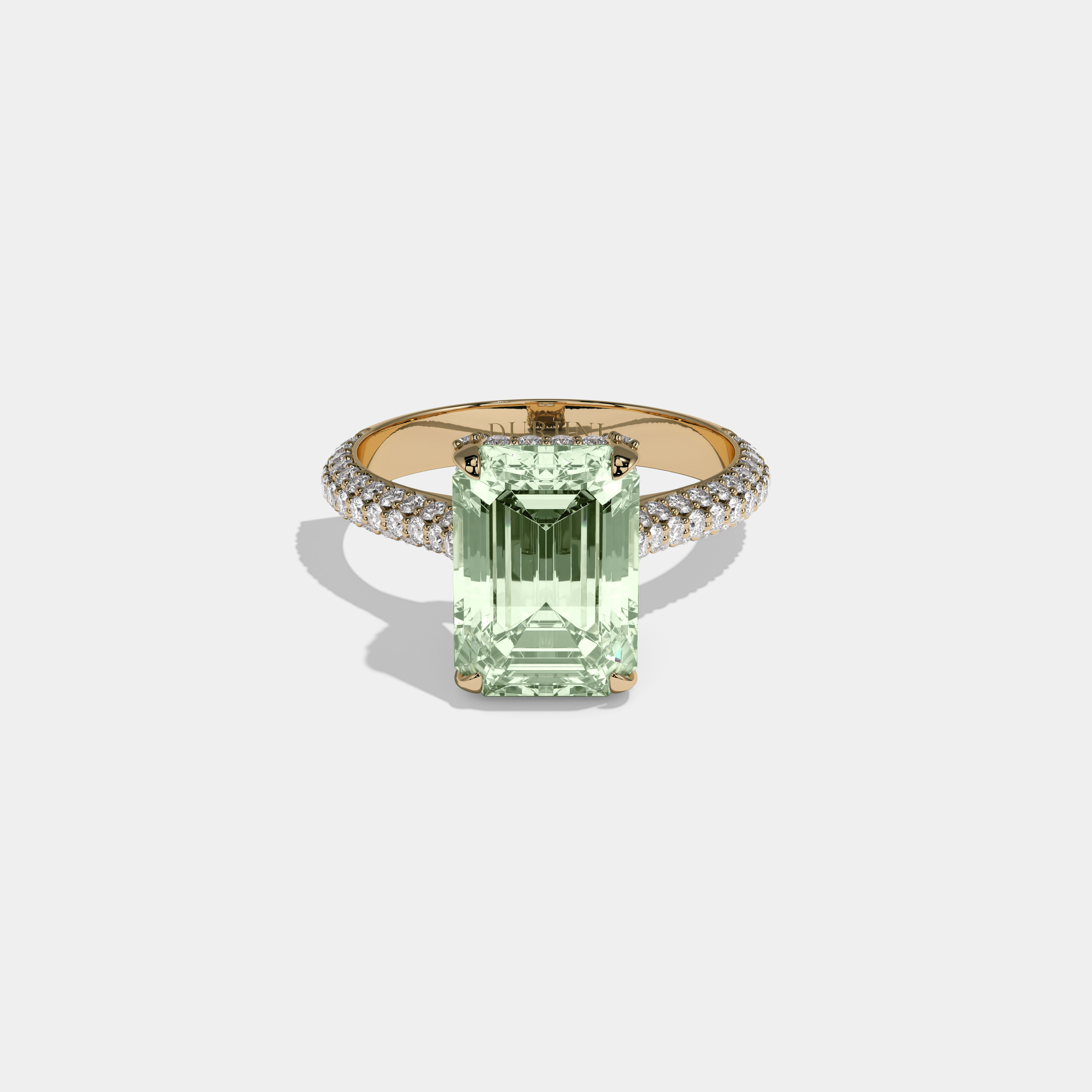 Margaret Fancy Light Green Emerald Cut Diamond Band Engagement Ring 6ct 18K Yellow Gold