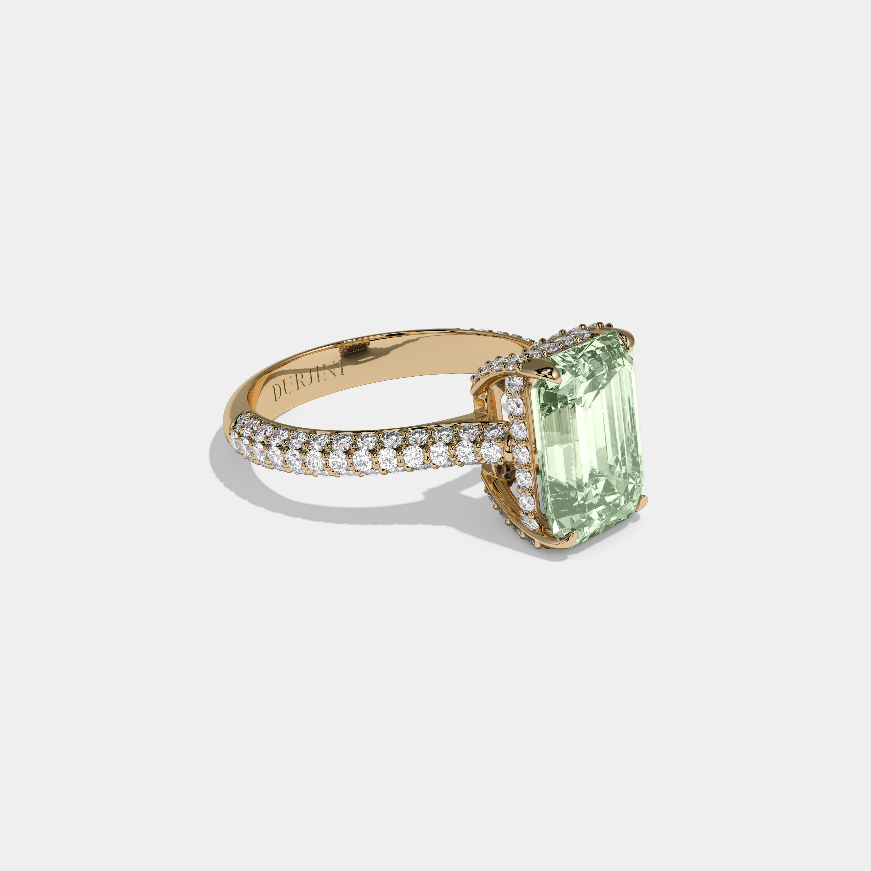 Margaret Fancy Light Green Emerald Cut Diamond Band Engagement Ring 6ct 18K Yellow Gold