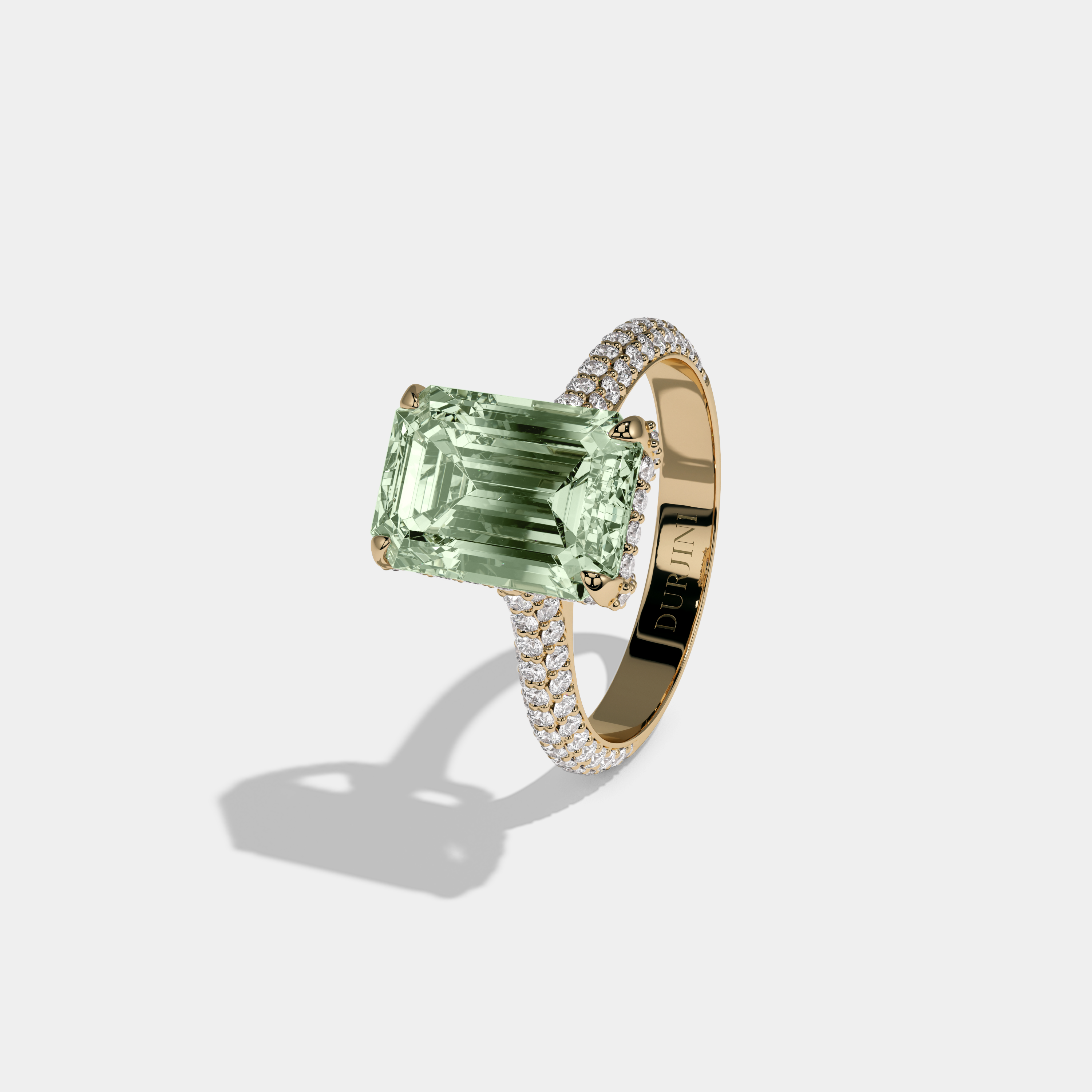 Margaret Fancy Light Green Emerald Cut Diamond Band Engagement Ring 6ct 18K Yellow Gold