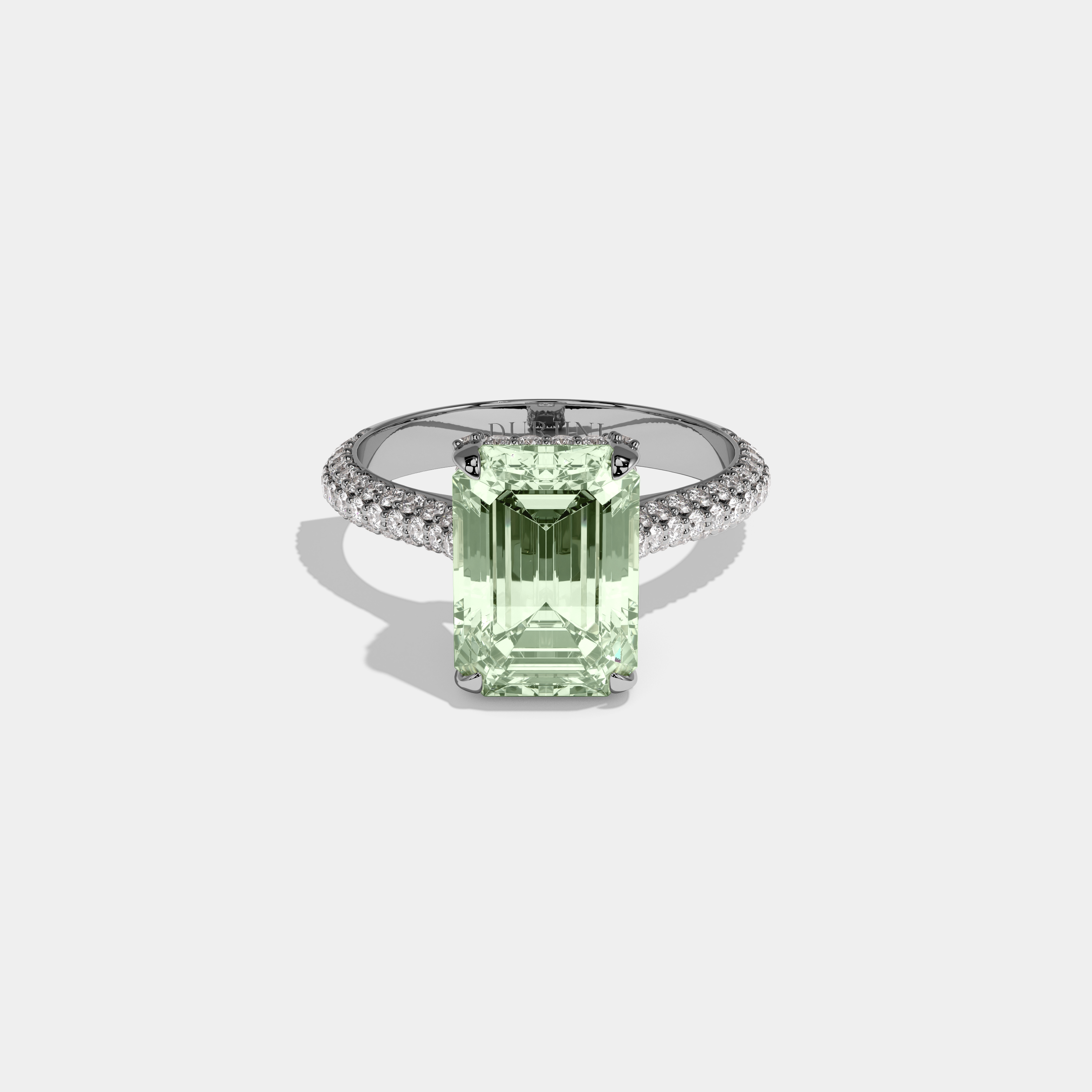 Matilda Fancy Light Green Emerald Cut Diamond Band Engagement Ring 6ct 18K White Gold