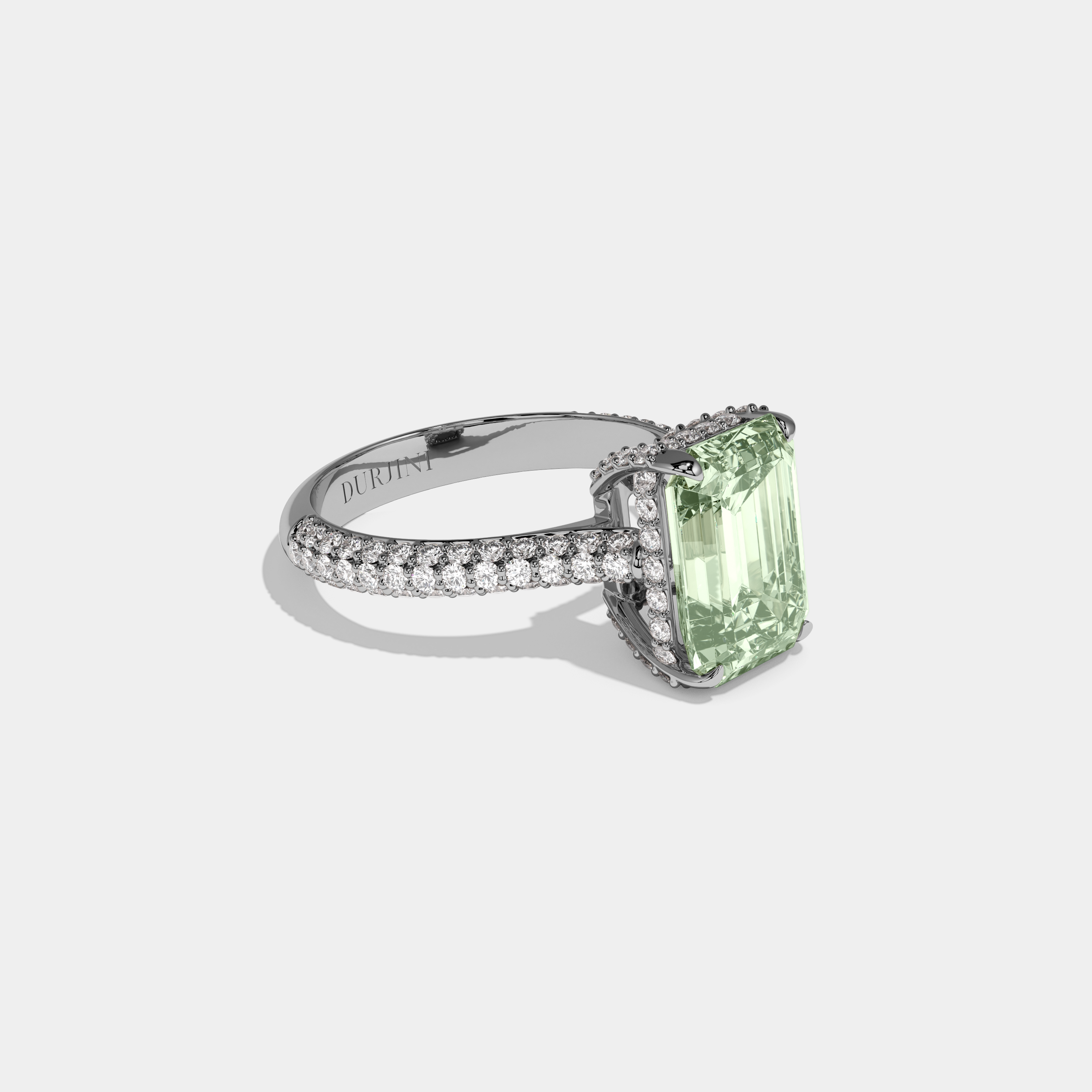 Matilda Fancy Light Green Emerald Cut Diamond Band Engagement Ring 6ct 18K White Gold