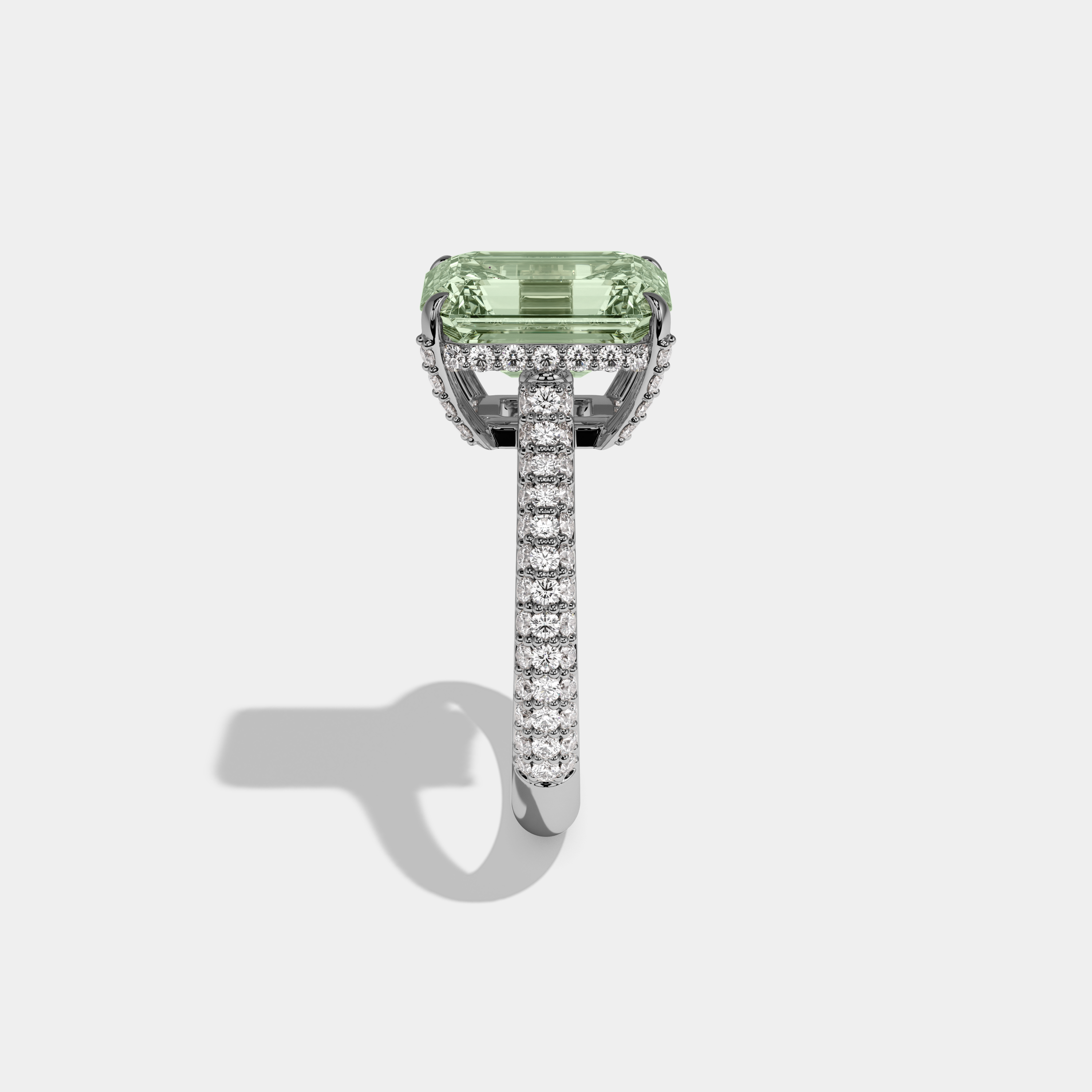Matilda Fancy Light Green Emerald Cut Diamond Band Engagement Ring 6ct 18K White Gold