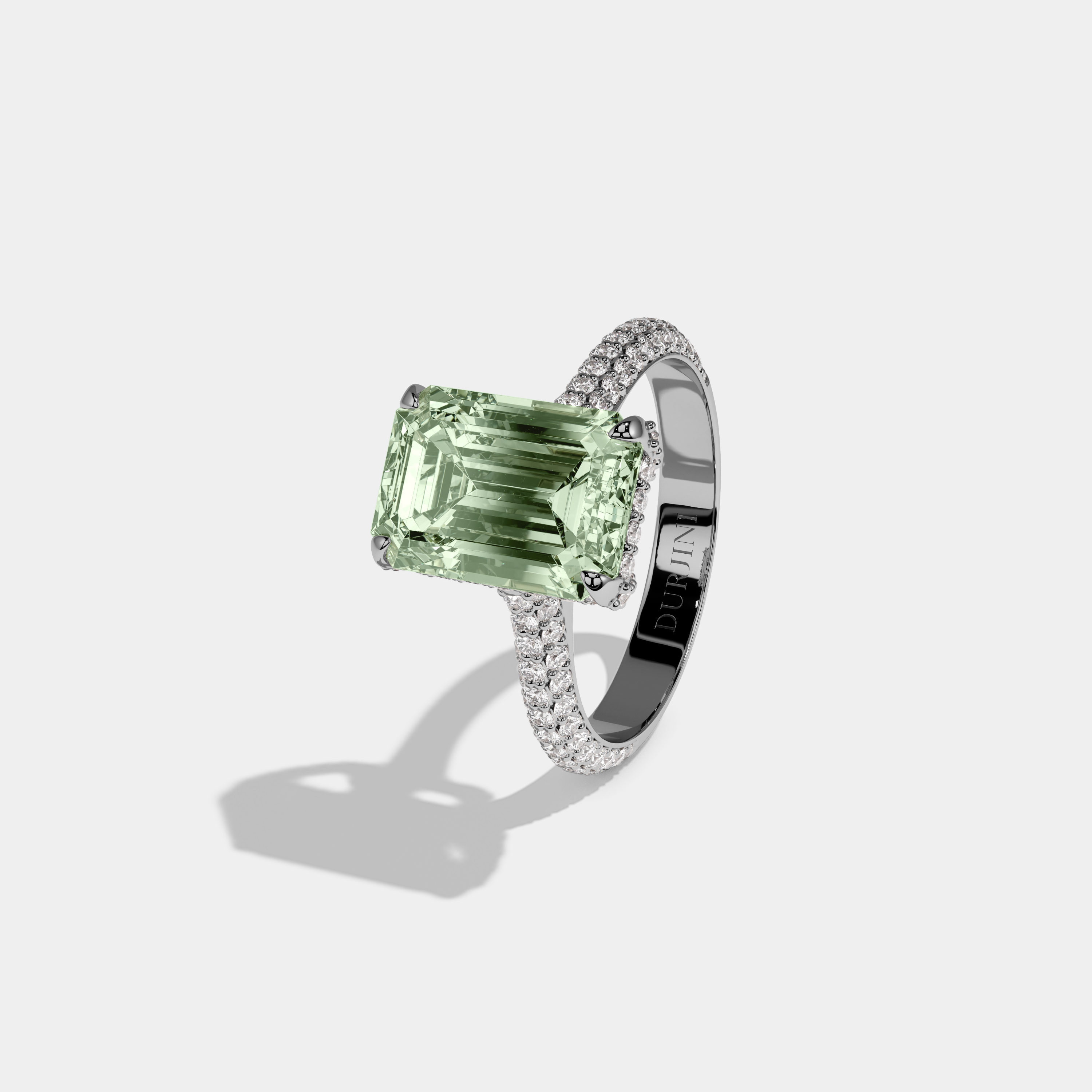Matilda Fancy Light Green Emerald Cut Diamond Band Engagement Ring 6ct 18K White Gold