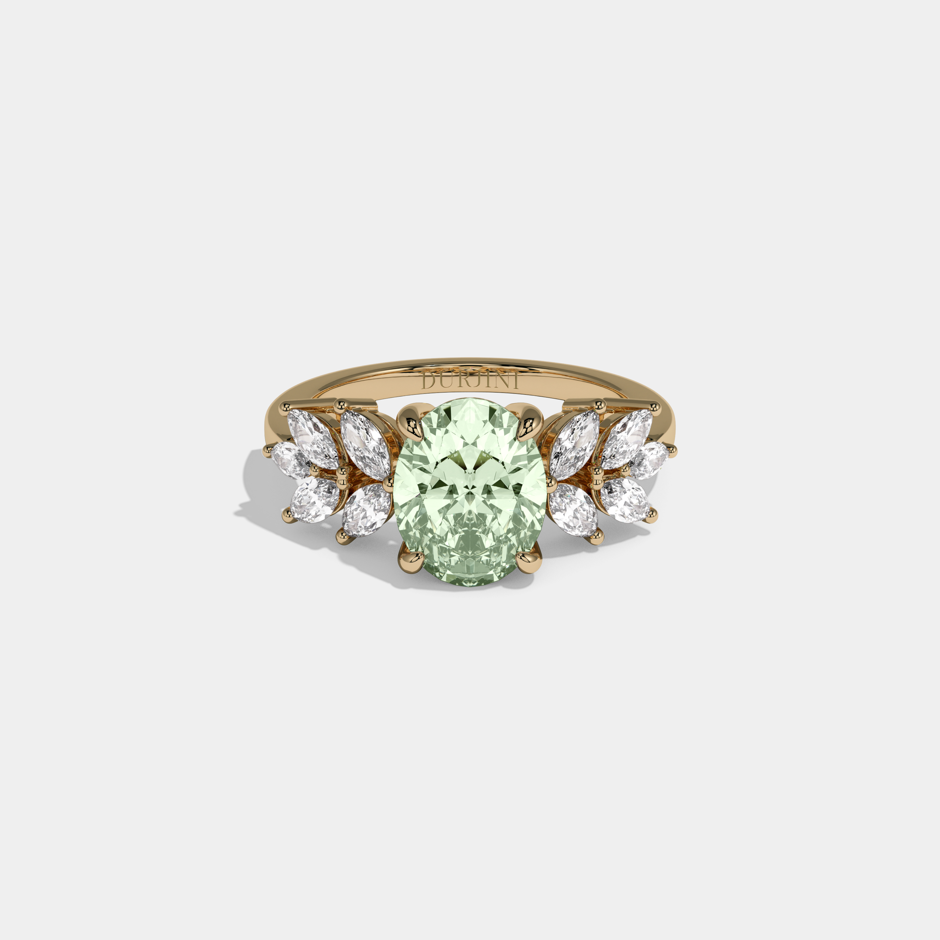 Margaret Fancy Light Green Pear Cut Diamond Plain Band Engagement Ring 6ct 18K Yellow Gold