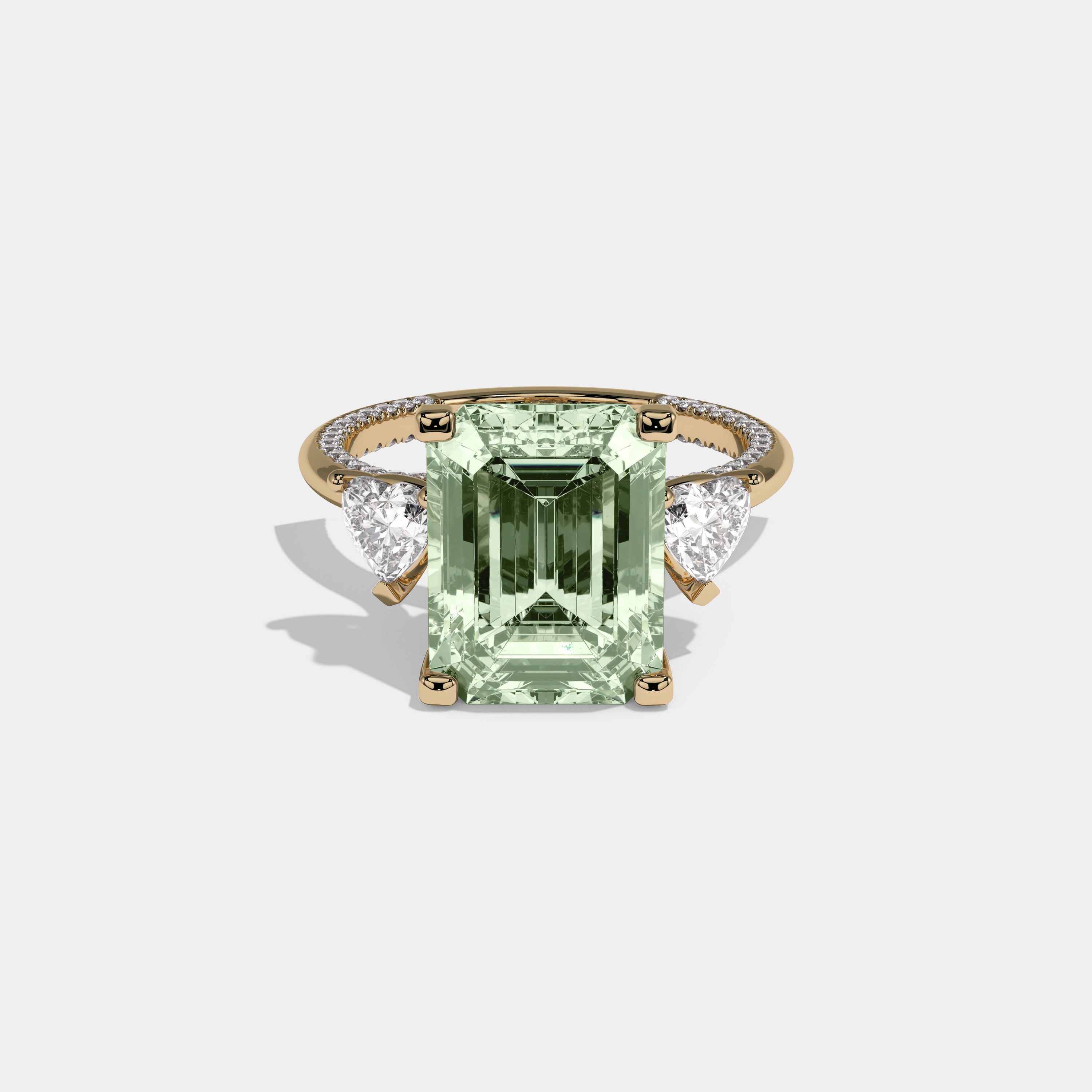 Margaret Fancy Light Green Emerald Cut Diamond Hidden Band Engagement Ring 6ct 18K Yellow Gold