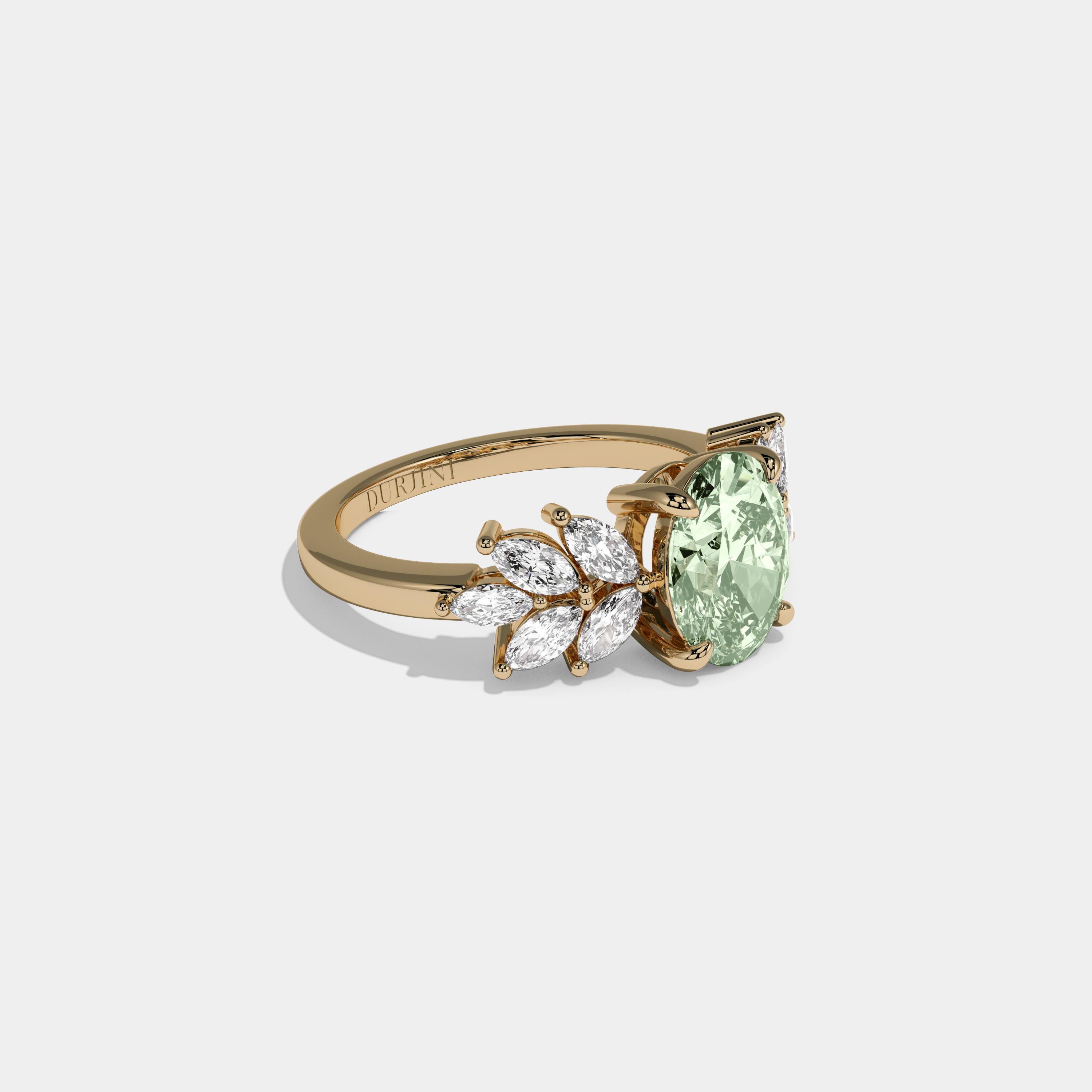 Margaret Fancy Light Green Pear Cut Diamond Plain Band Engagement Ring 6ct 18K Yellow Gold
