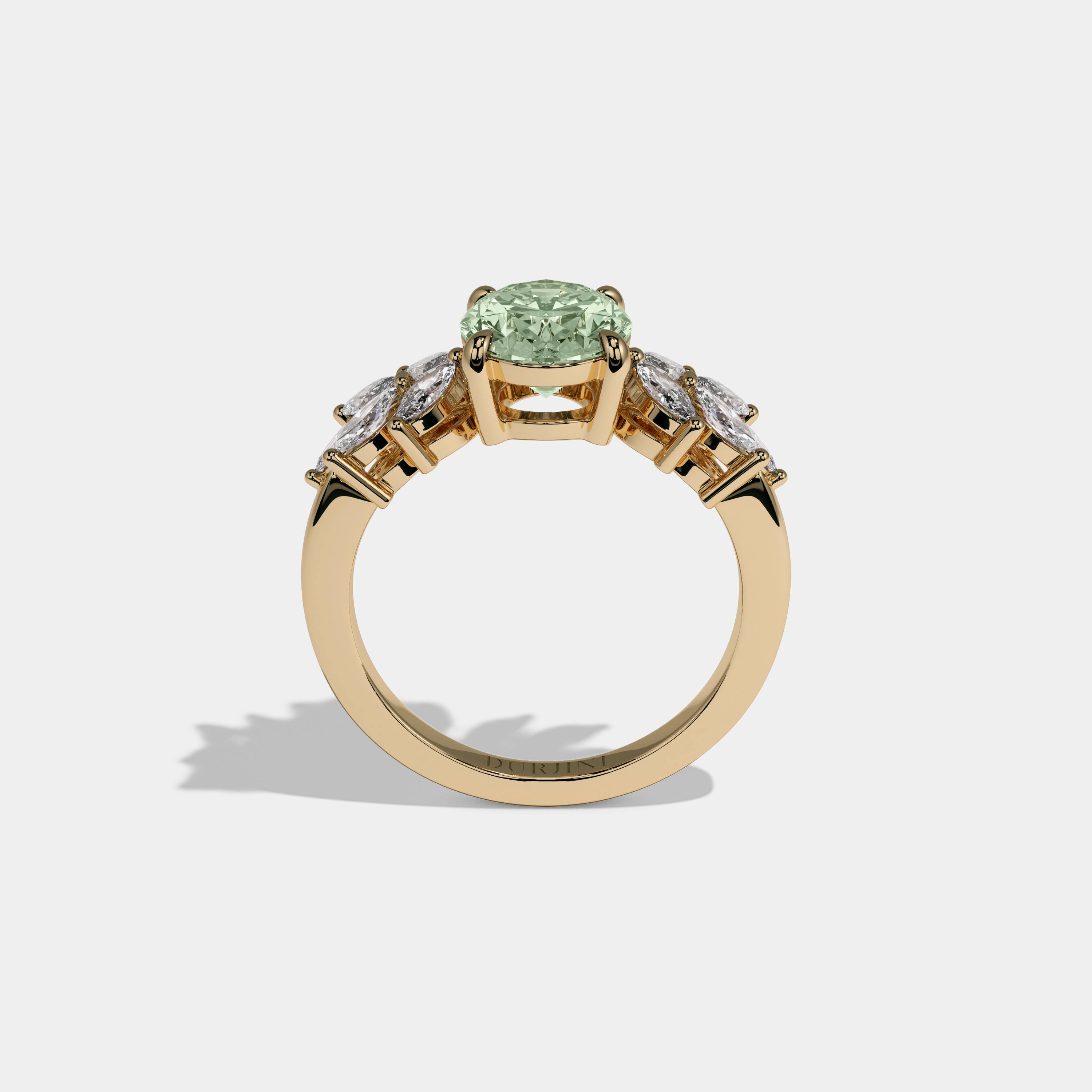 Margaret Fancy Light Green Pear Cut Diamond Plain Band Engagement Ring 6ct 18K Yellow Gold
