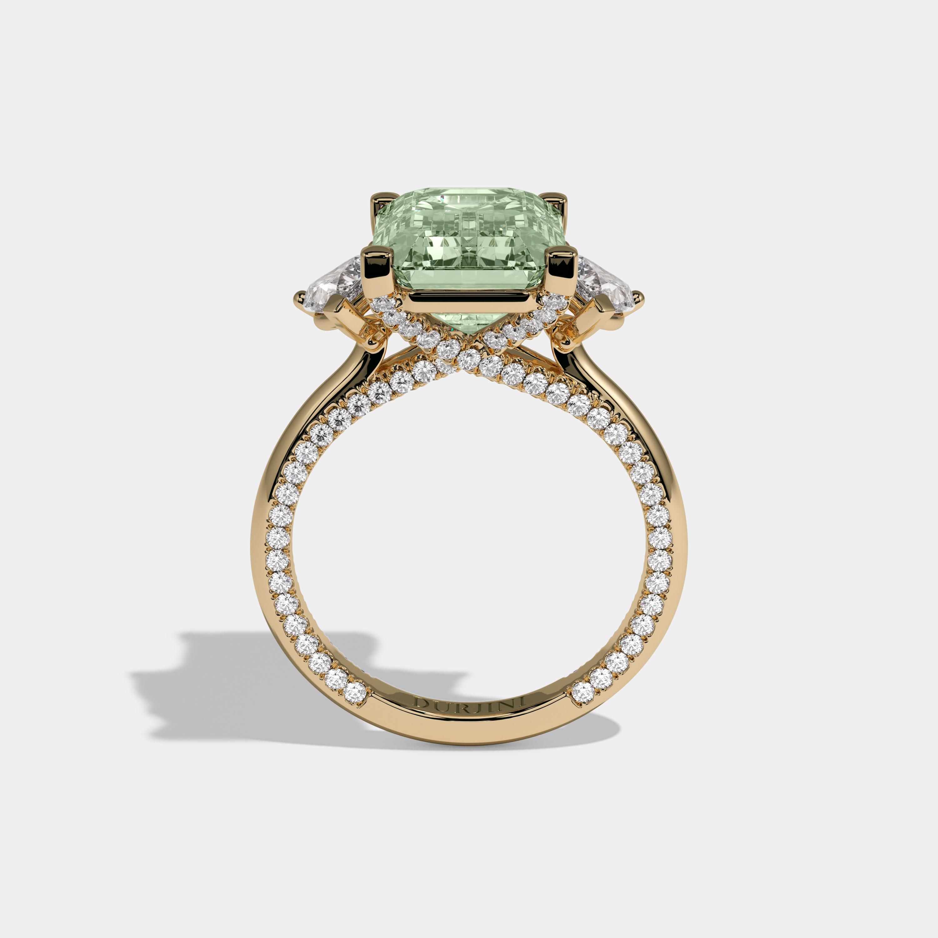 Margaret Fancy Light Green Emerald Cut Diamond Hidden Band Engagement Ring 6ct 18K Yellow Gold