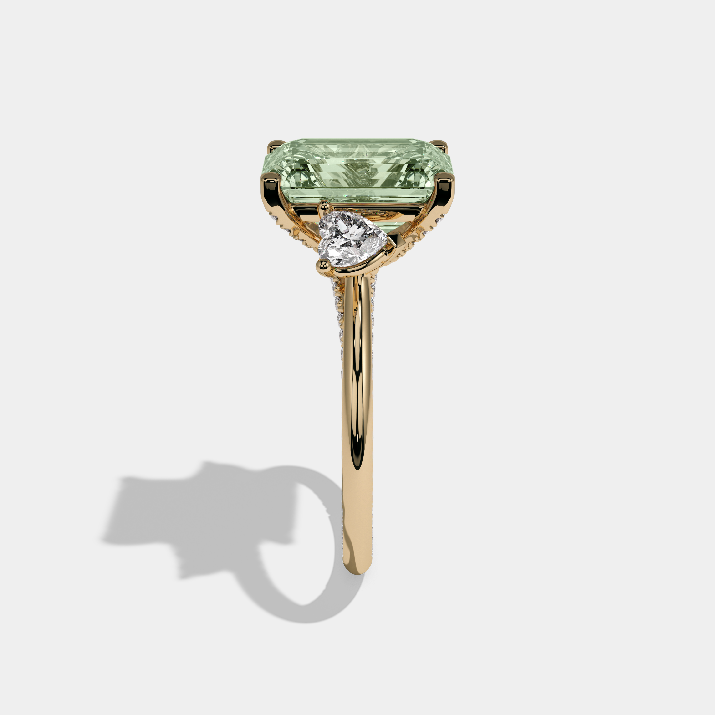 Margaret Fancy Light Green Emerald Cut Diamond Hidden Band Engagement Ring 6ct 18K Yellow Gold