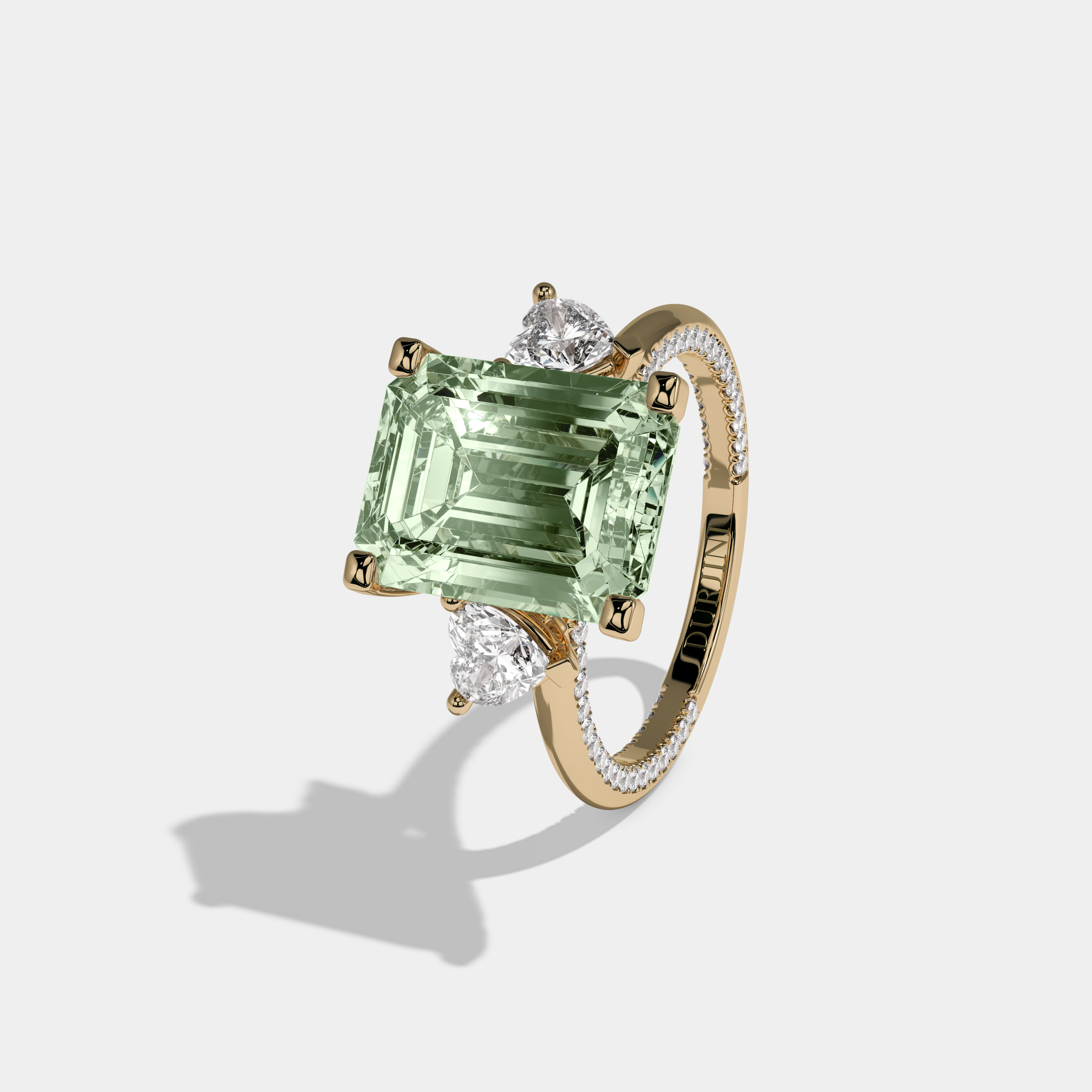 Margaret Fancy Light Green Emerald Cut Diamond Hidden Band Engagement Ring 6ct 18K Yellow Gold
