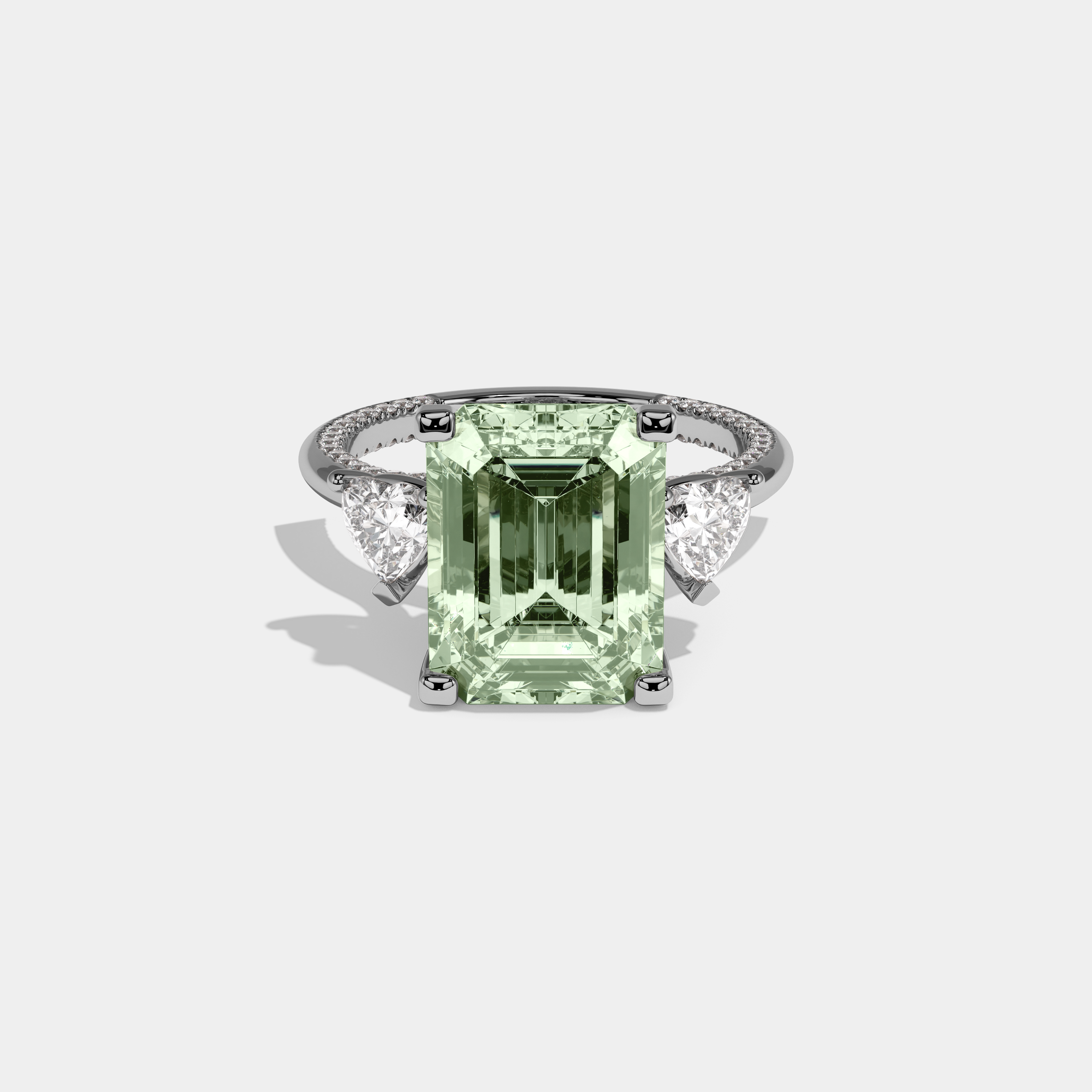 Matilda Fancy Light Green Emerald Cut Diamond Hidden Band Engagement Ring 6ct 18K White Gold