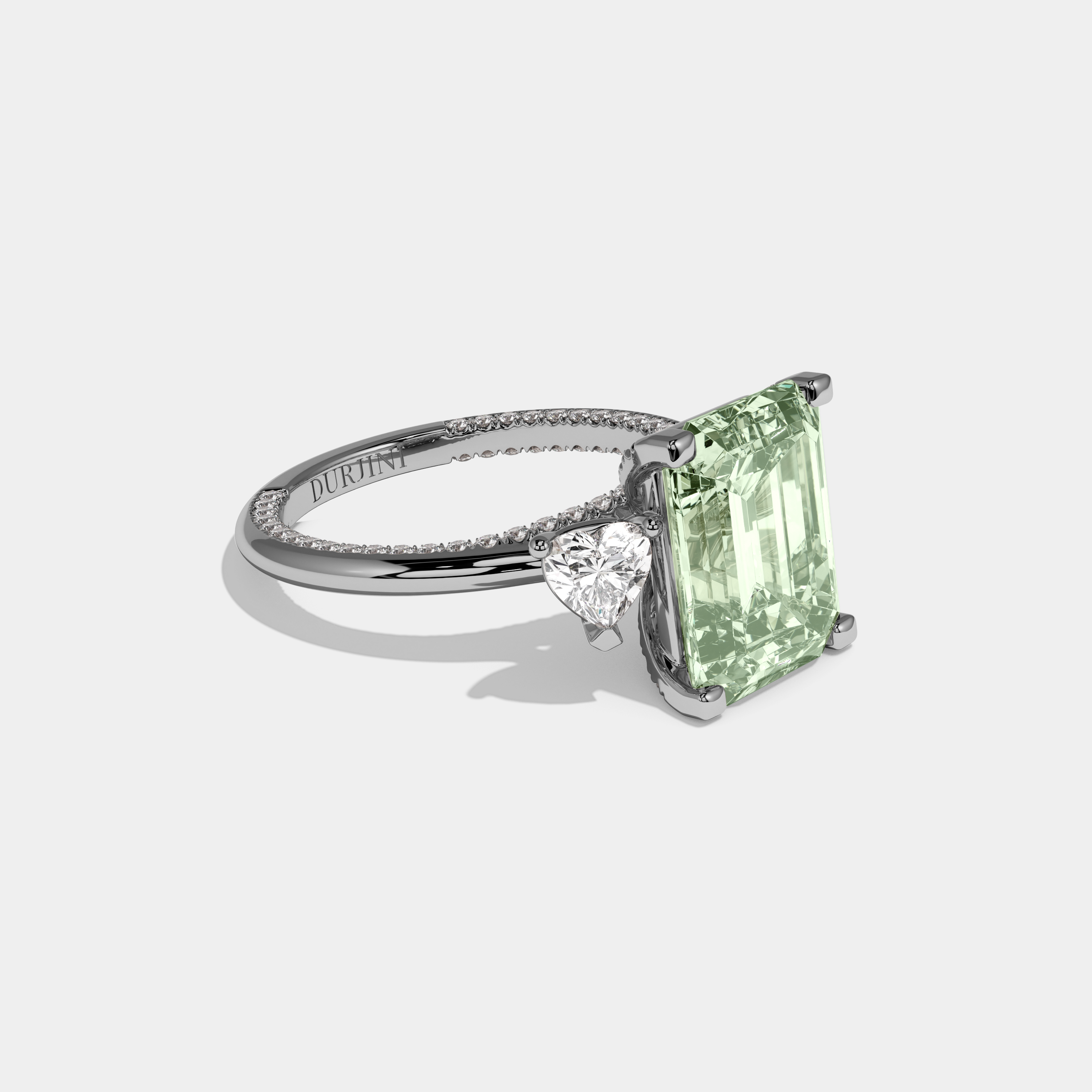 Matilda Fancy Light Green Emerald Cut Diamond Hidden Band Engagement Ring 6ct 18K White Gold