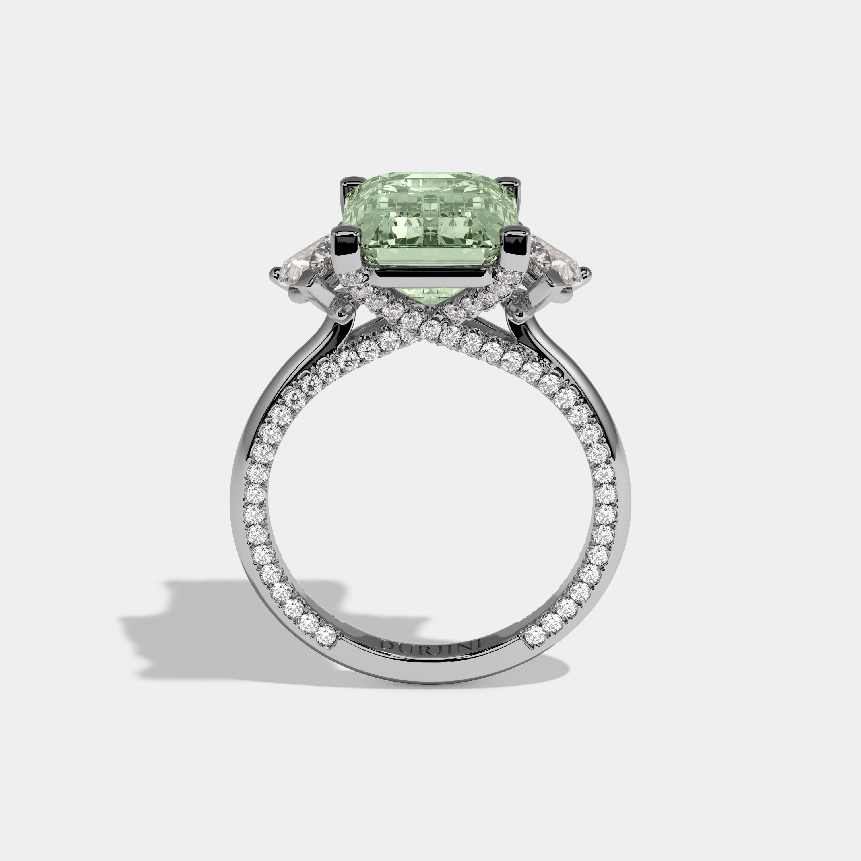 Matilda Fancy Light Green Emerald Cut Diamond Hidden Band Engagement Ring 6ct 18K White Gold