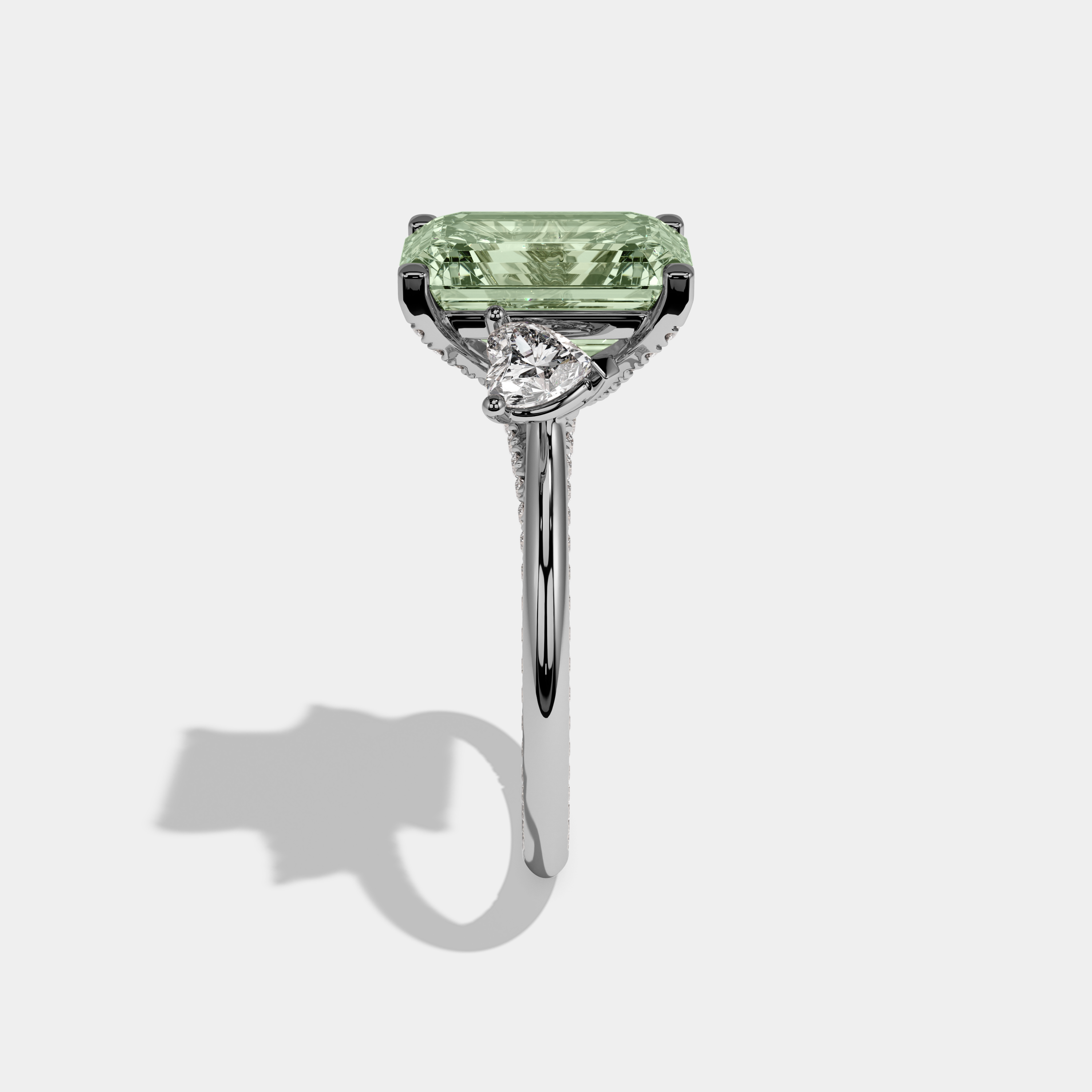 Matilda Fancy Light Green Emerald Cut Diamond Hidden Band Engagement Ring 6ct 18K White Gold