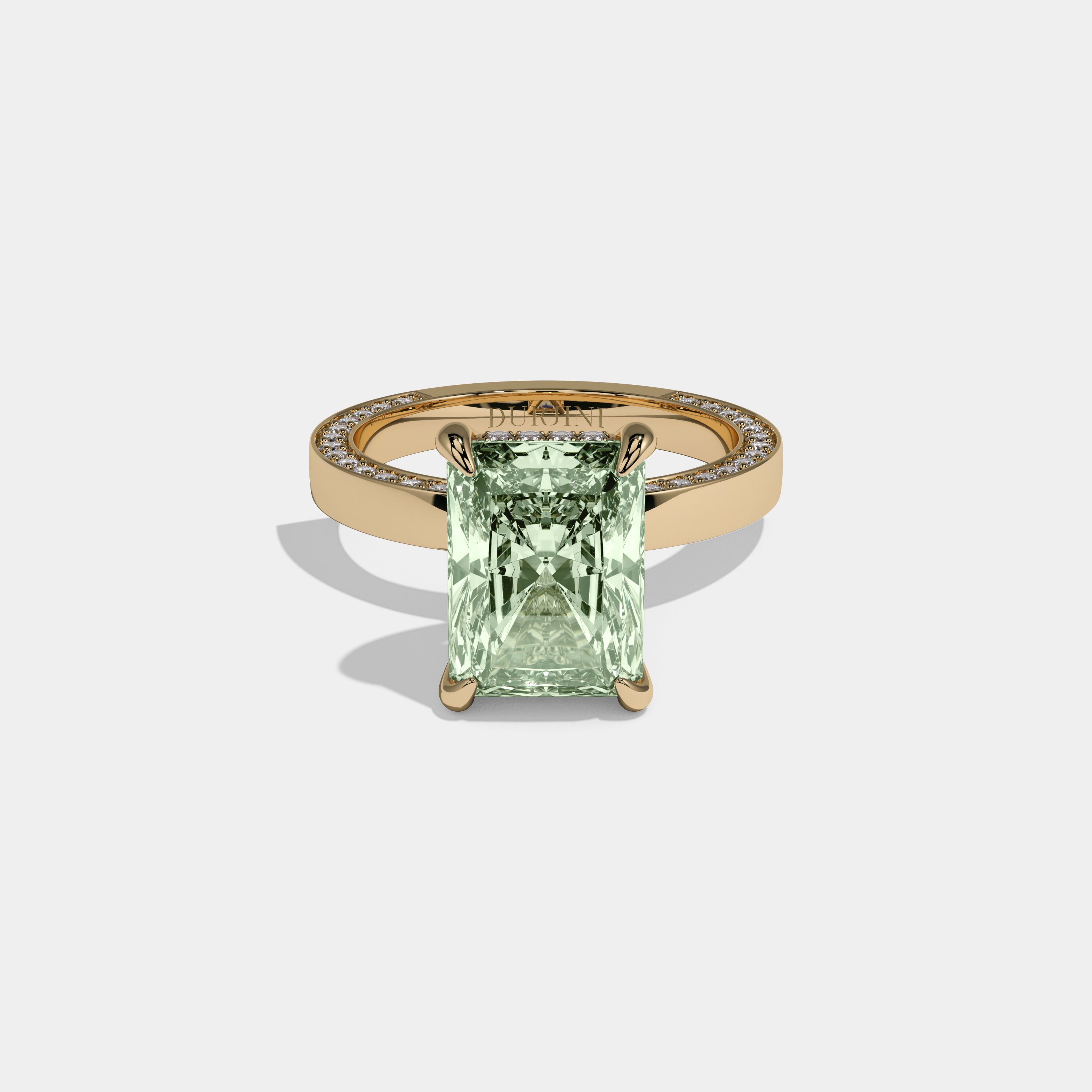 Alexandra Fancy Light Green Radiant Cut Diamond Hidden Band Engagement Ring 6ct 18K Yellow Gold