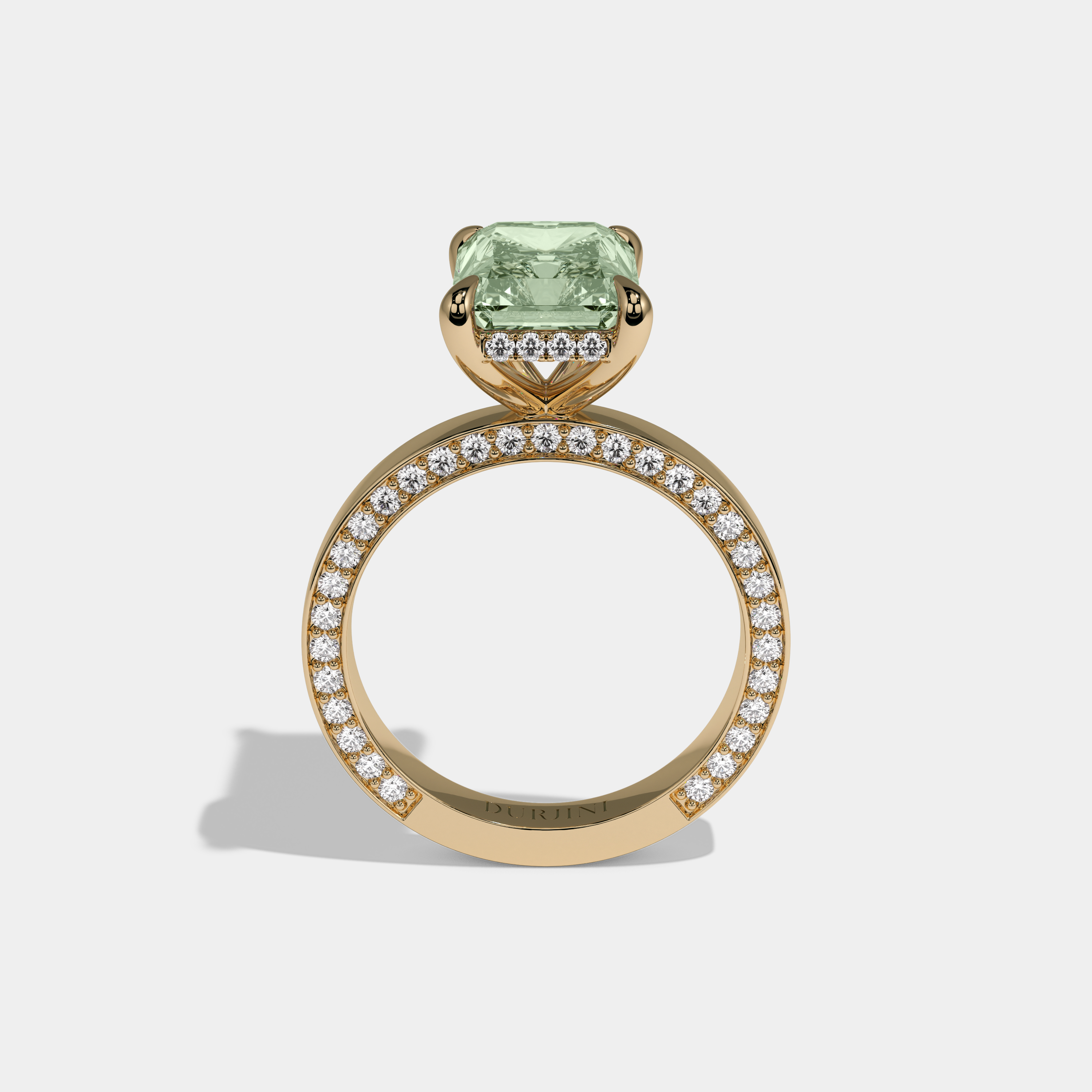 Alexandra Fancy Light Green Radiant Cut Diamond Hidden Band Engagement Ring 6ct 18K Yellow Gold