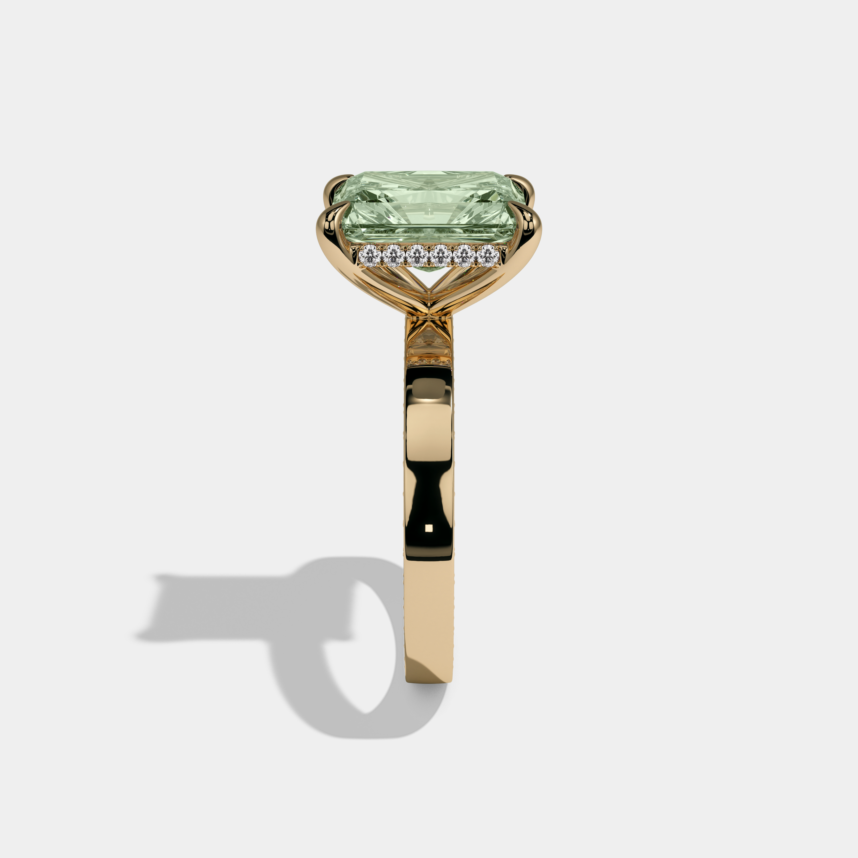 Alexandra Fancy Light Green Radiant Cut Diamond Hidden Band Engagement Ring 6ct 18K Yellow Gold