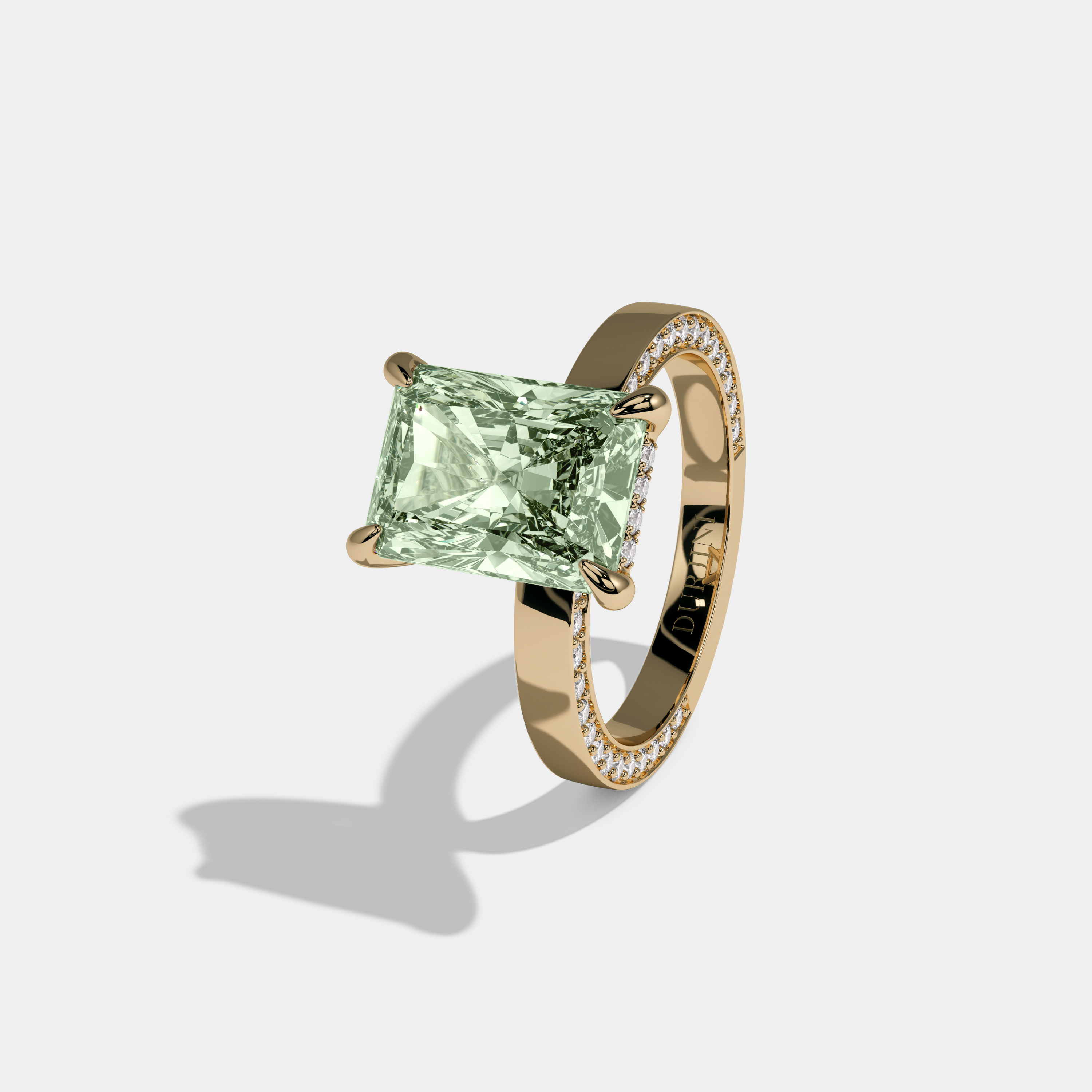 Alexandra Fancy Light Green Radiant Cut Diamond Hidden Band Engagement Ring 6ct 18K Yellow Gold