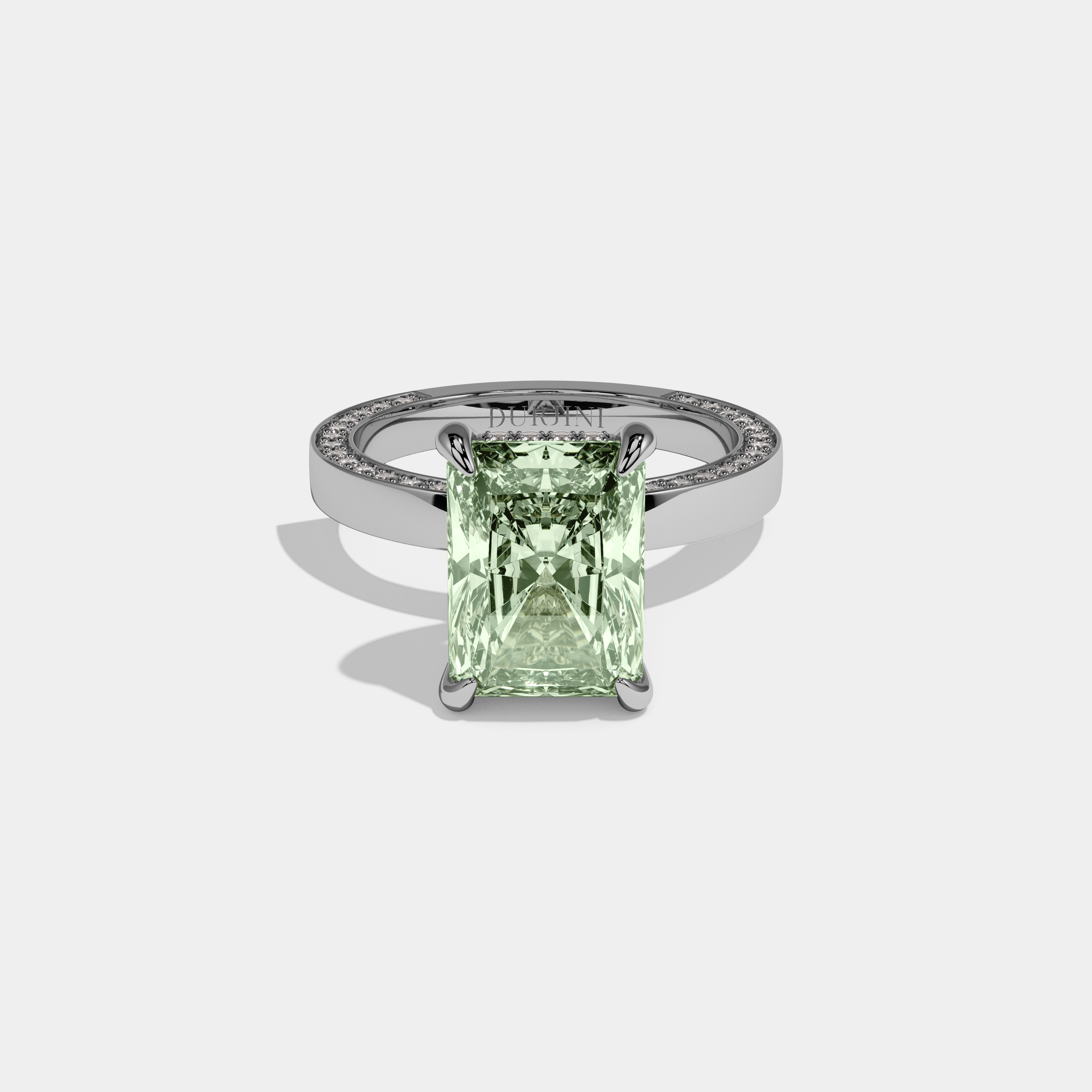 Elizabeth Fancy Light Green Radiant Cut Diamond Hidden Band Engagement Ring 6ct 18K White Gold