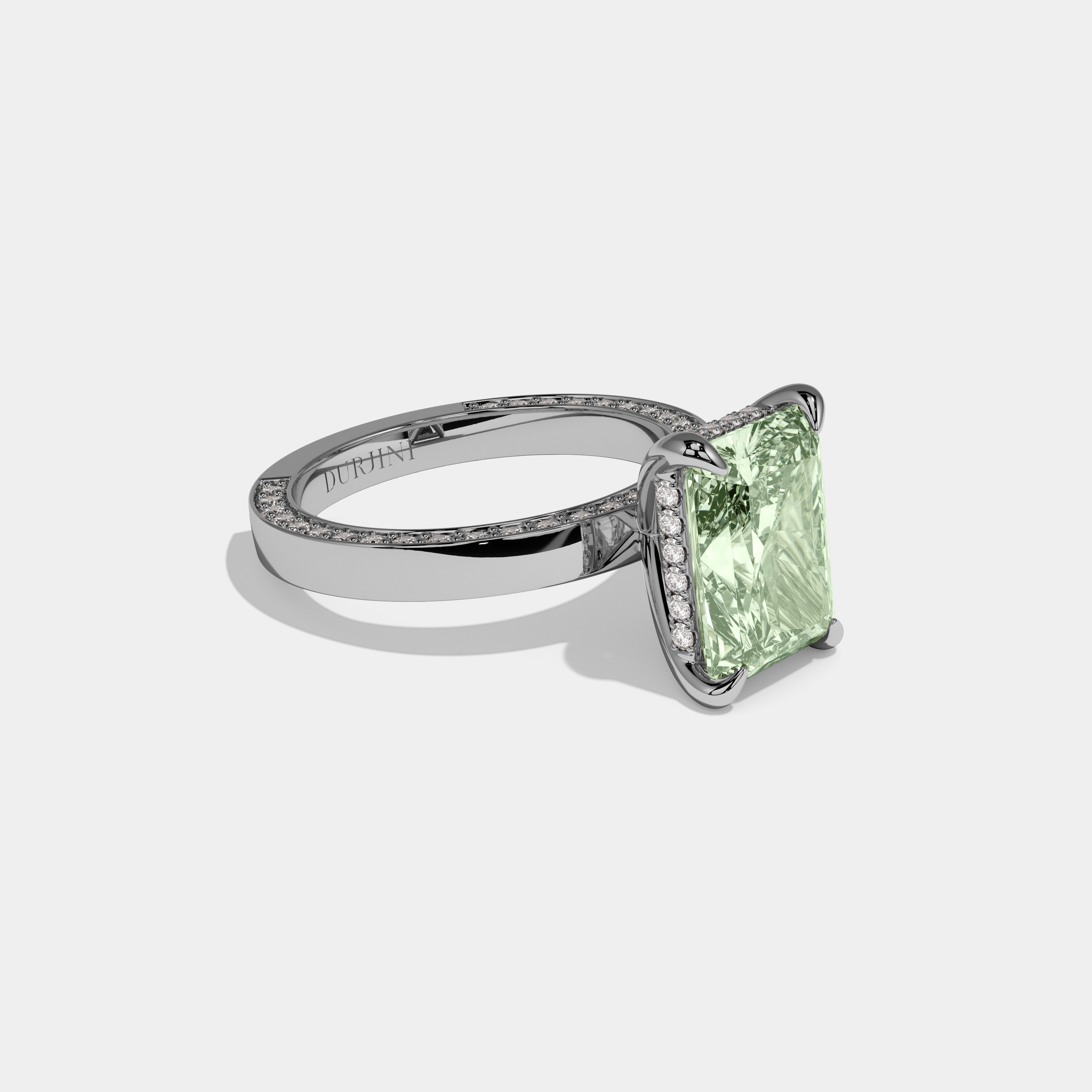 Elizabeth Fancy Light Green Radiant Cut Diamond Hidden Band Engagement Ring 6ct 18K White Gold