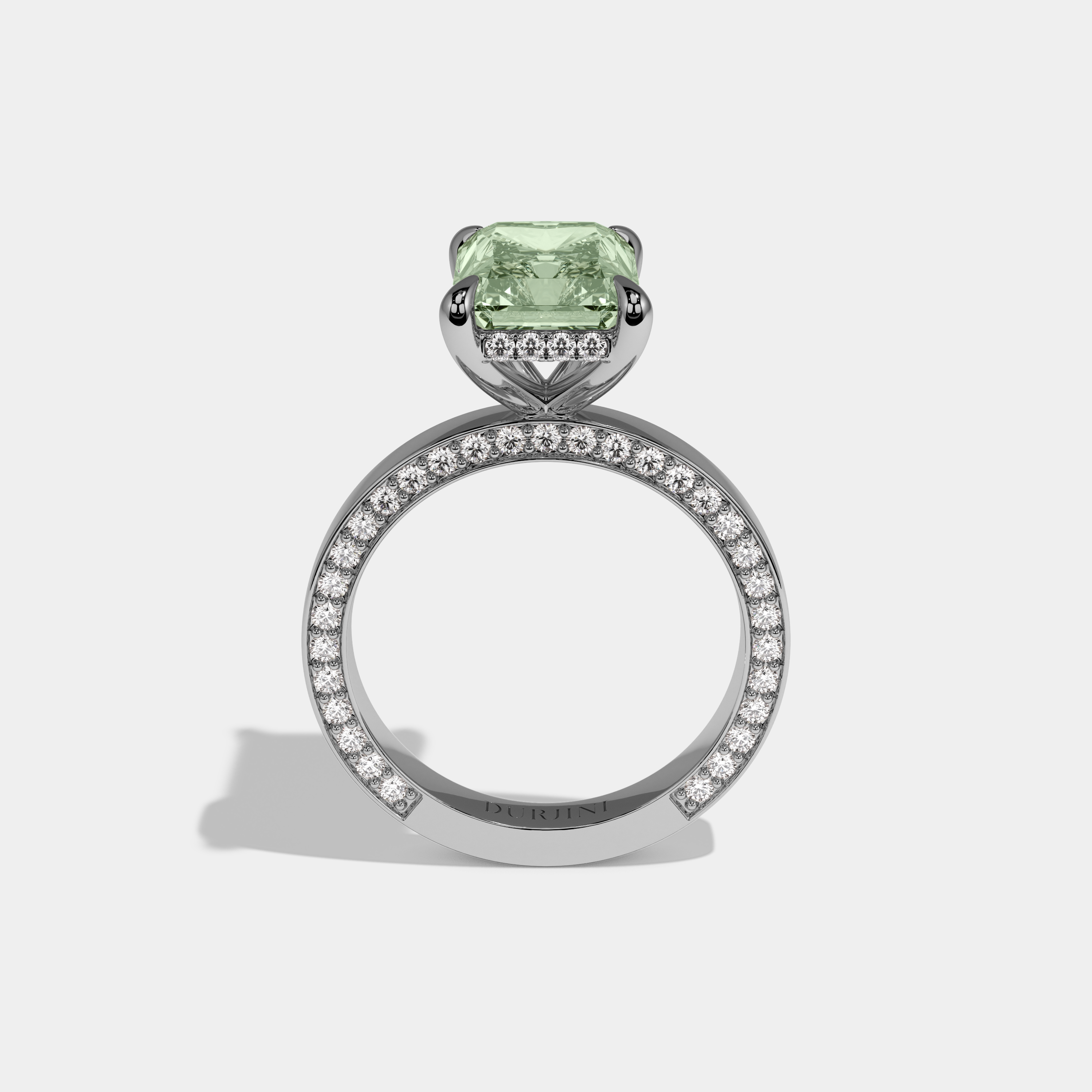 Elizabeth Fancy Light Green Radiant Cut Diamond Hidden Band Engagement Ring 6ct 18K White Gold