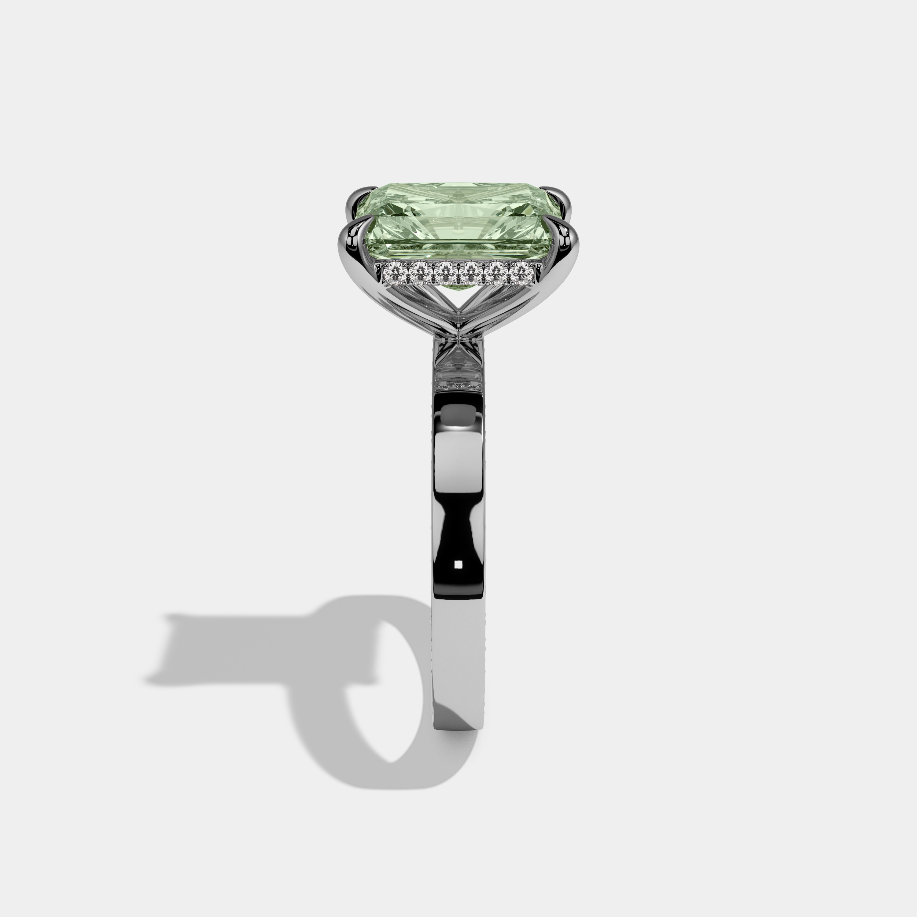 Elizabeth Fancy Light Green Radiant Cut Diamond Hidden Band Engagement Ring 6ct 18K White Gold