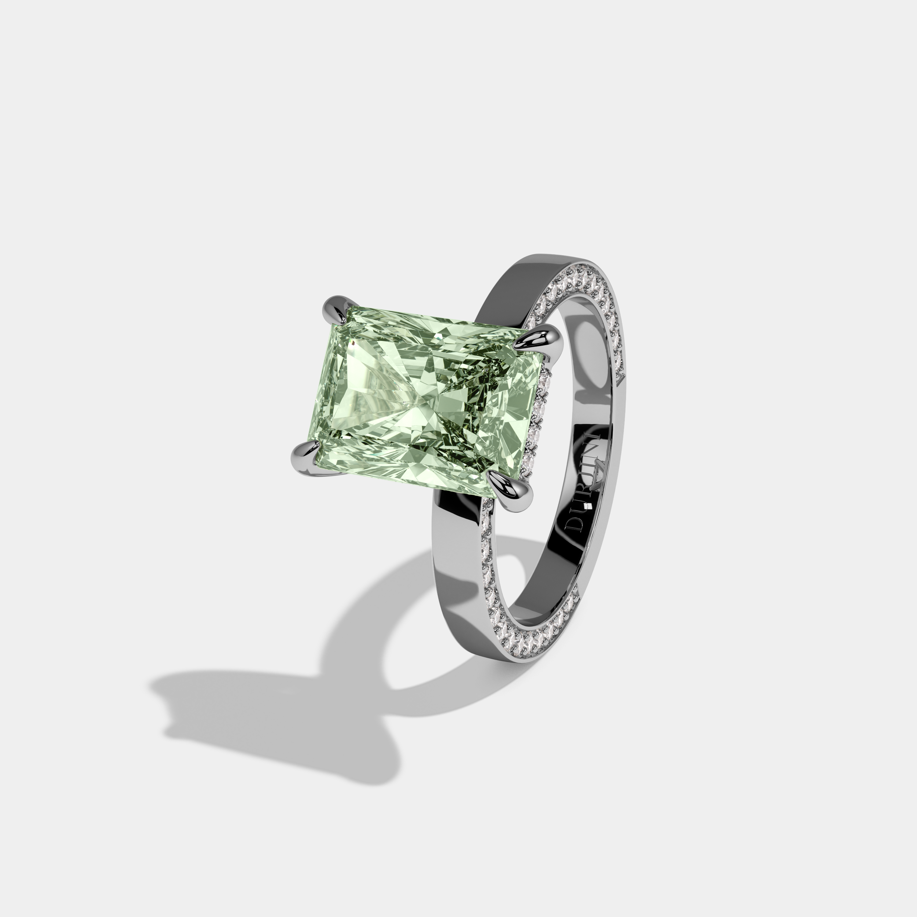 Elizabeth Fancy Light Green Radiant Cut Diamond Hidden Band Engagement Ring 6ct 18K White Gold
