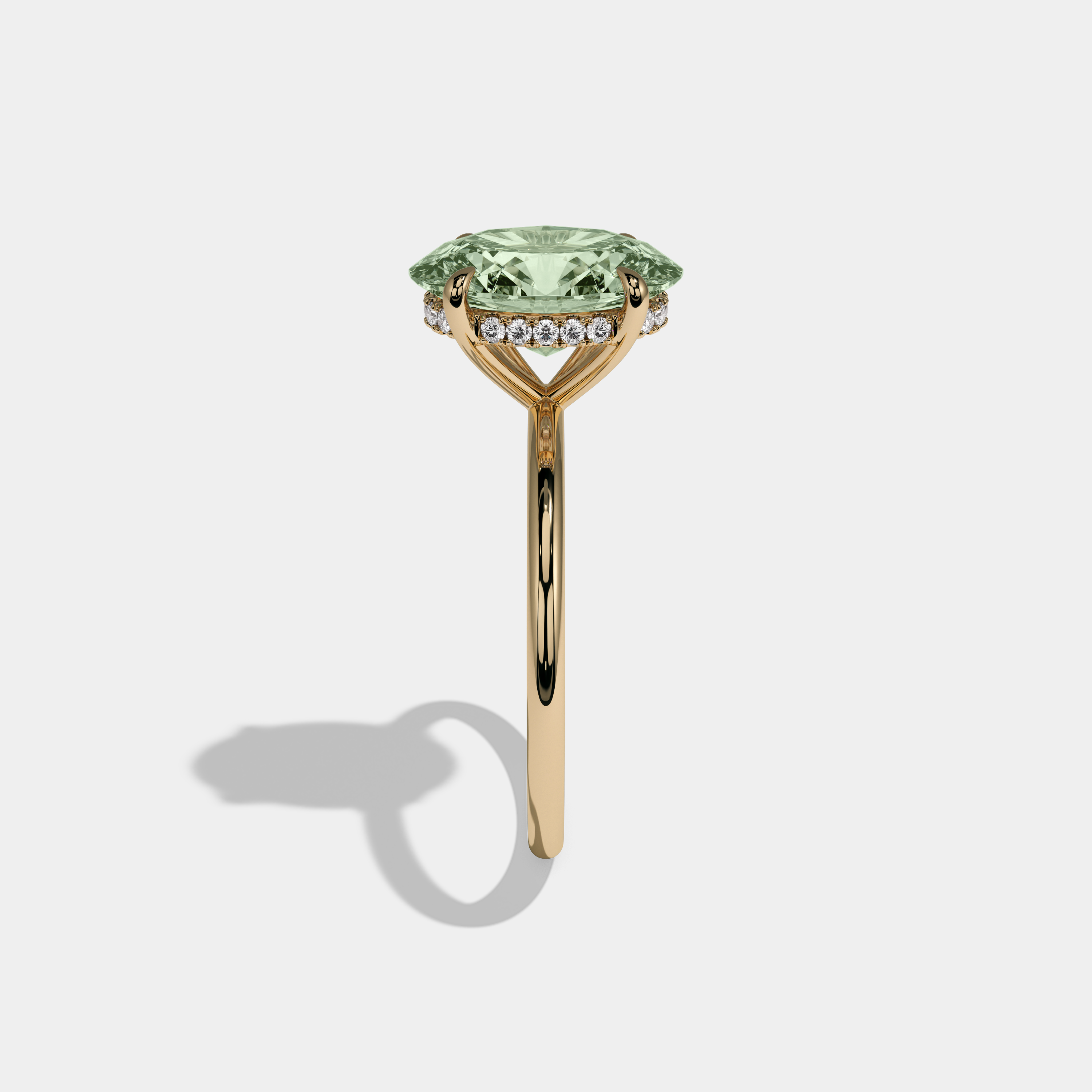 Alice Fancy Light Green Oval Cut Diamond Plain Band Engagement Ring 6.5ct 18K Yellow Gold