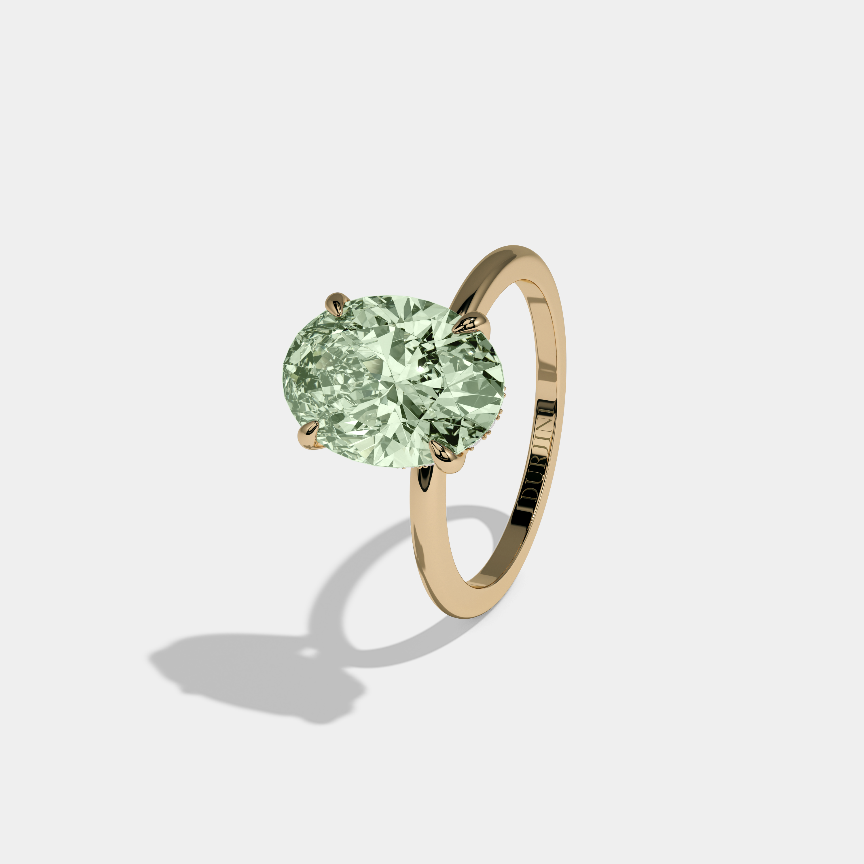Alice Fancy Light Green Oval Cut Diamond Plain Band Engagement Ring 6.5ct 18K Yellow Gold