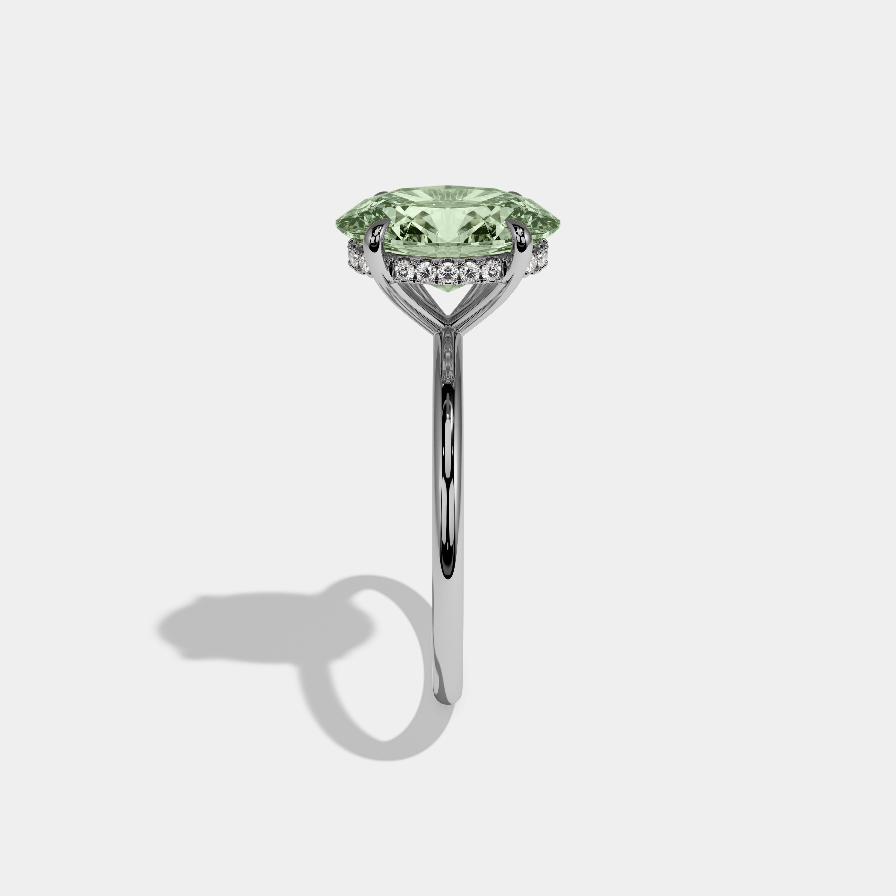 Louise Fancy Light Green Oval Cut Diamond Plain Band Engagement Ring 6.5ct 18K White Gold