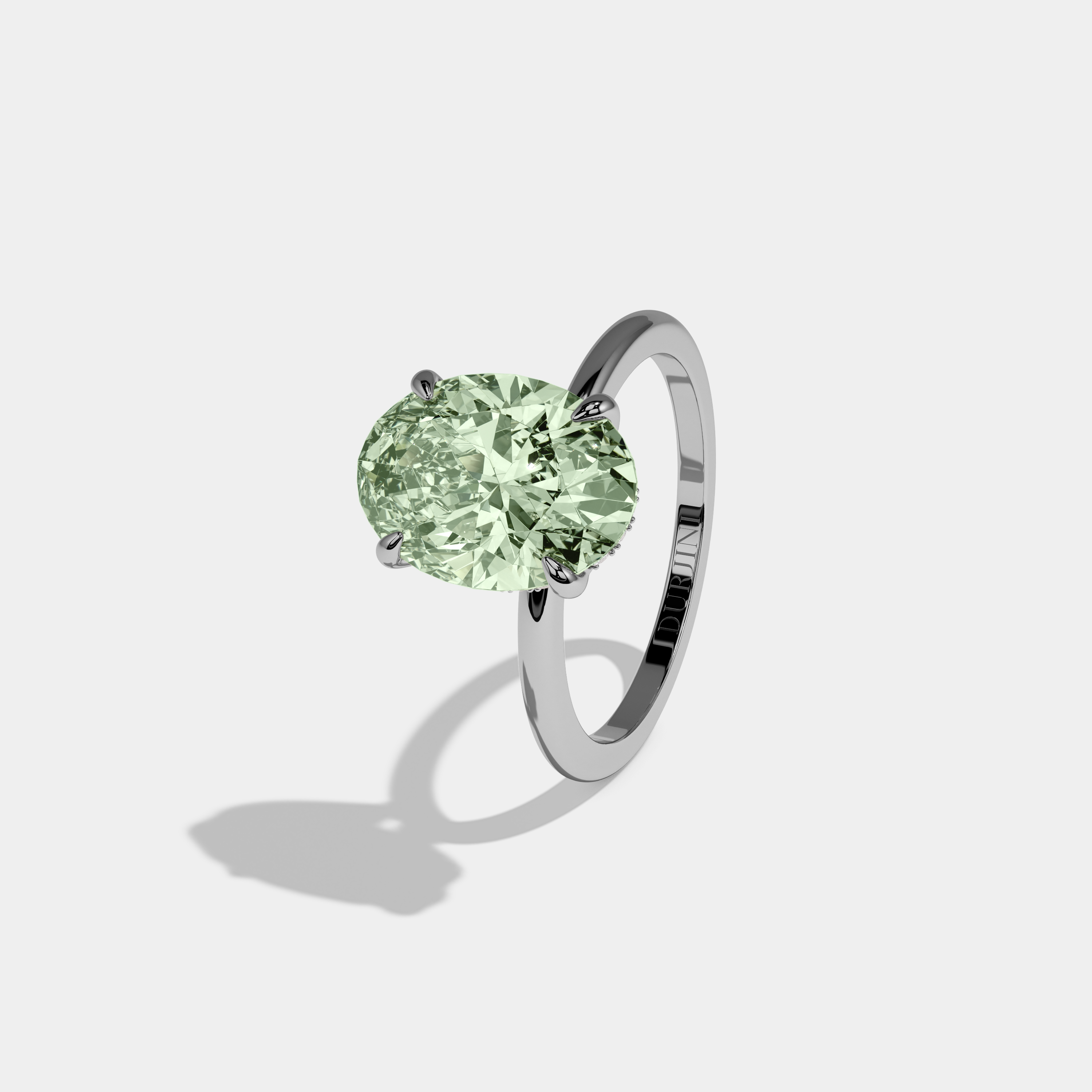 Louise Fancy Light Green Oval Cut Diamond Plain Band Engagement Ring 6.5ct 18K White Gold
