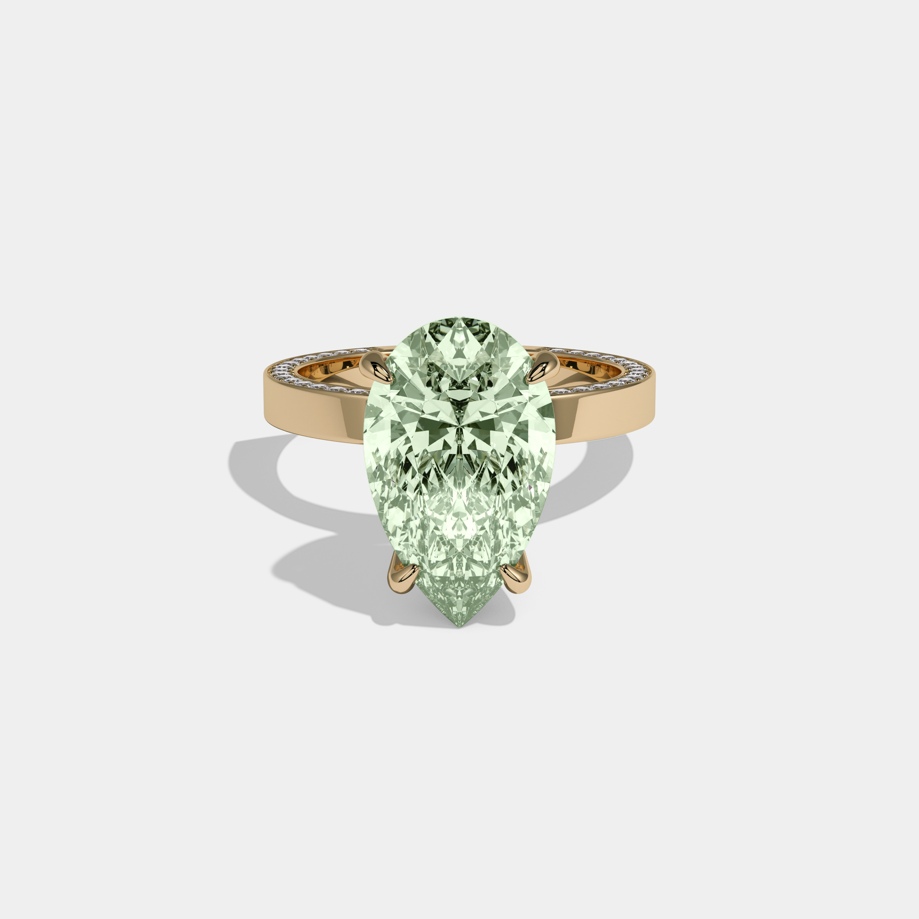 Alexandra Fancy Light Green Pear Cut Diamond Hidden Band Engagement Ring 6ct 18K Yellow Gold