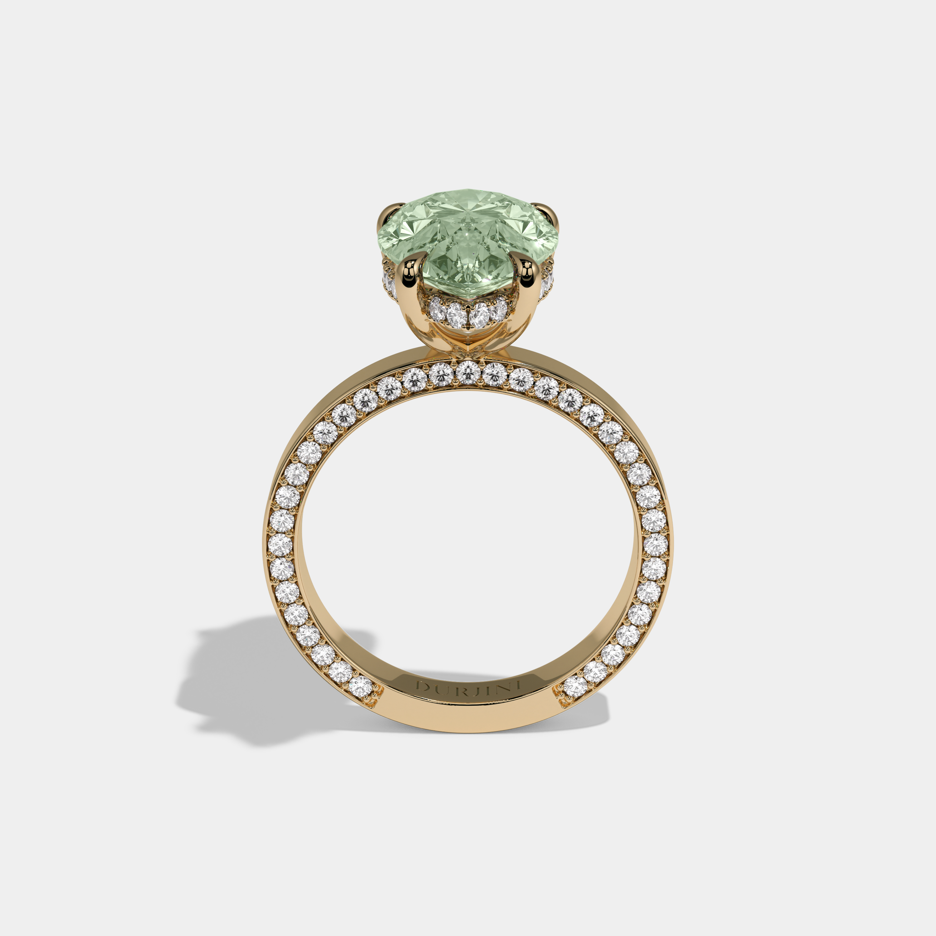 Alexandra Fancy Light Green Pear Cut Diamond Hidden Band Engagement Ring 6ct 18K Yellow Gold