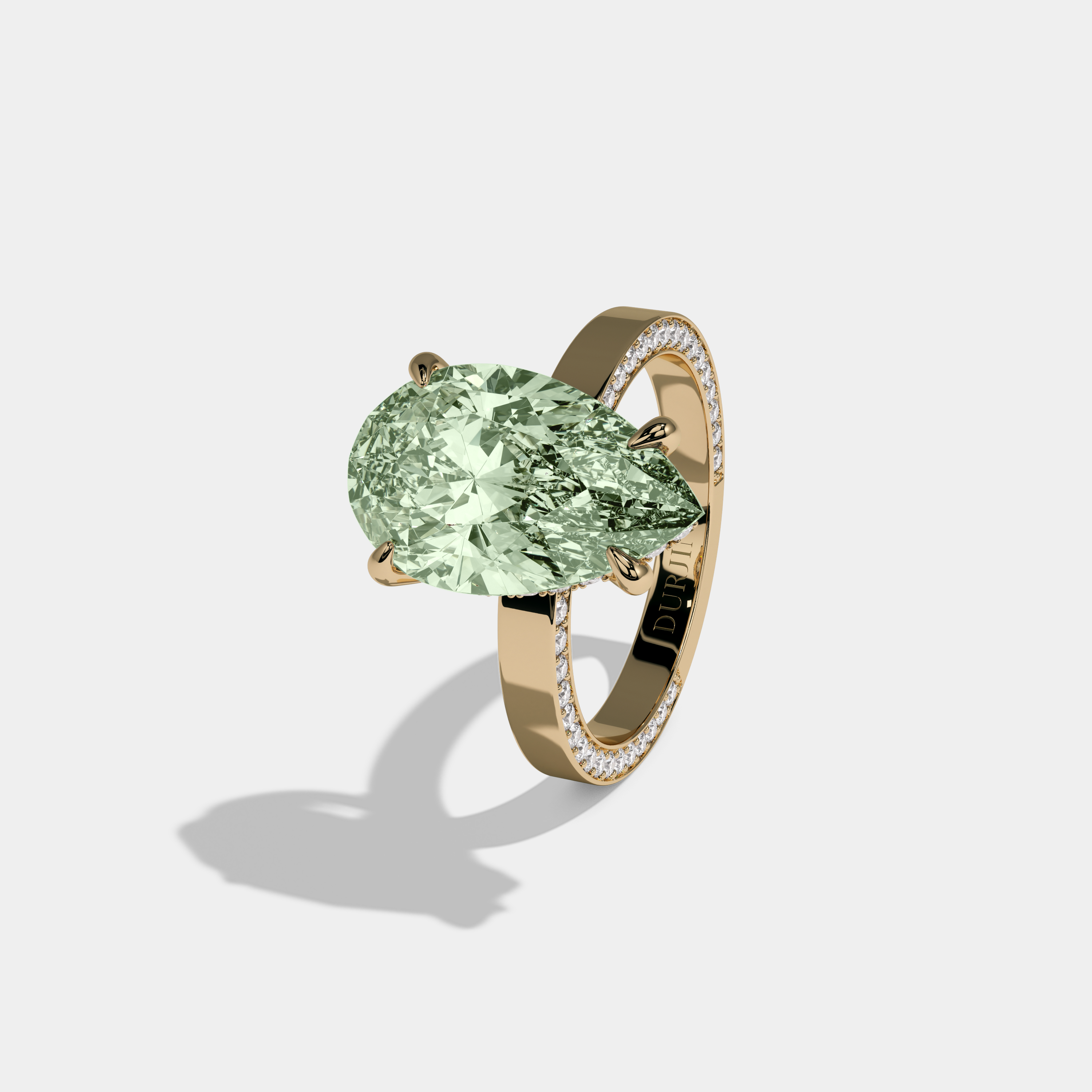 Alexandra Fancy Light Green Pear Cut Diamond Hidden Band Engagement Ring 6ct 18K Yellow Gold
