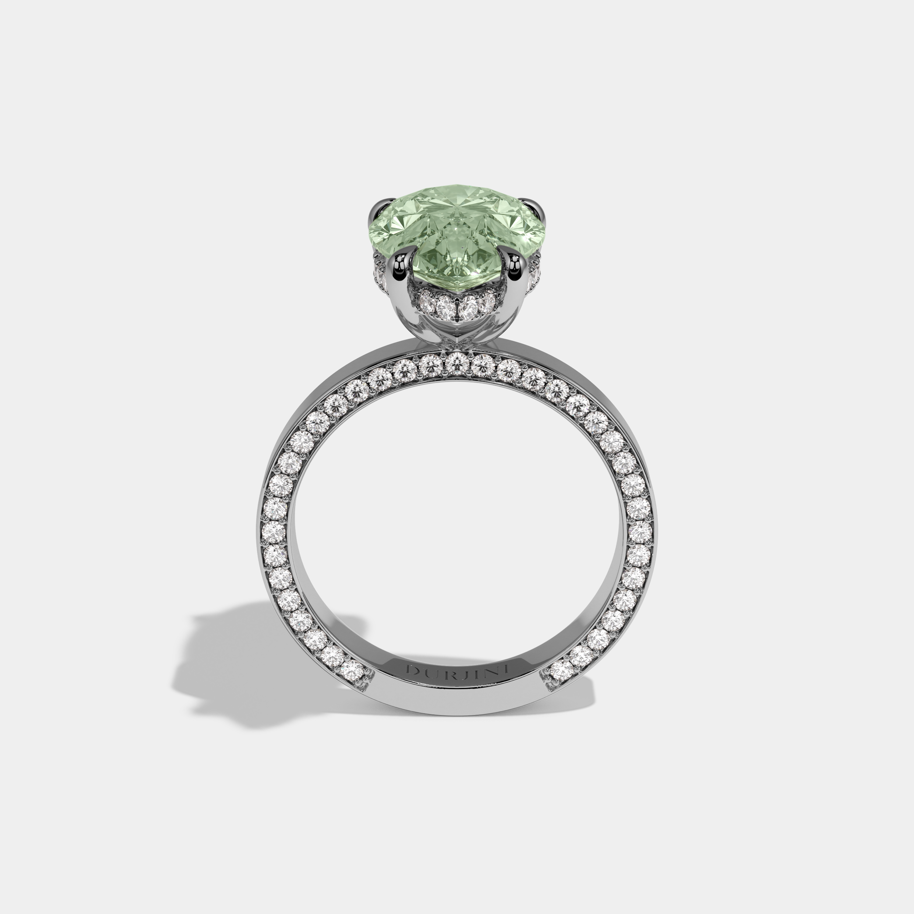 Elizabeth Fancy Light Green Pear Cut Diamond Hidden Band Engagement Ring 6ct 18K White Gold