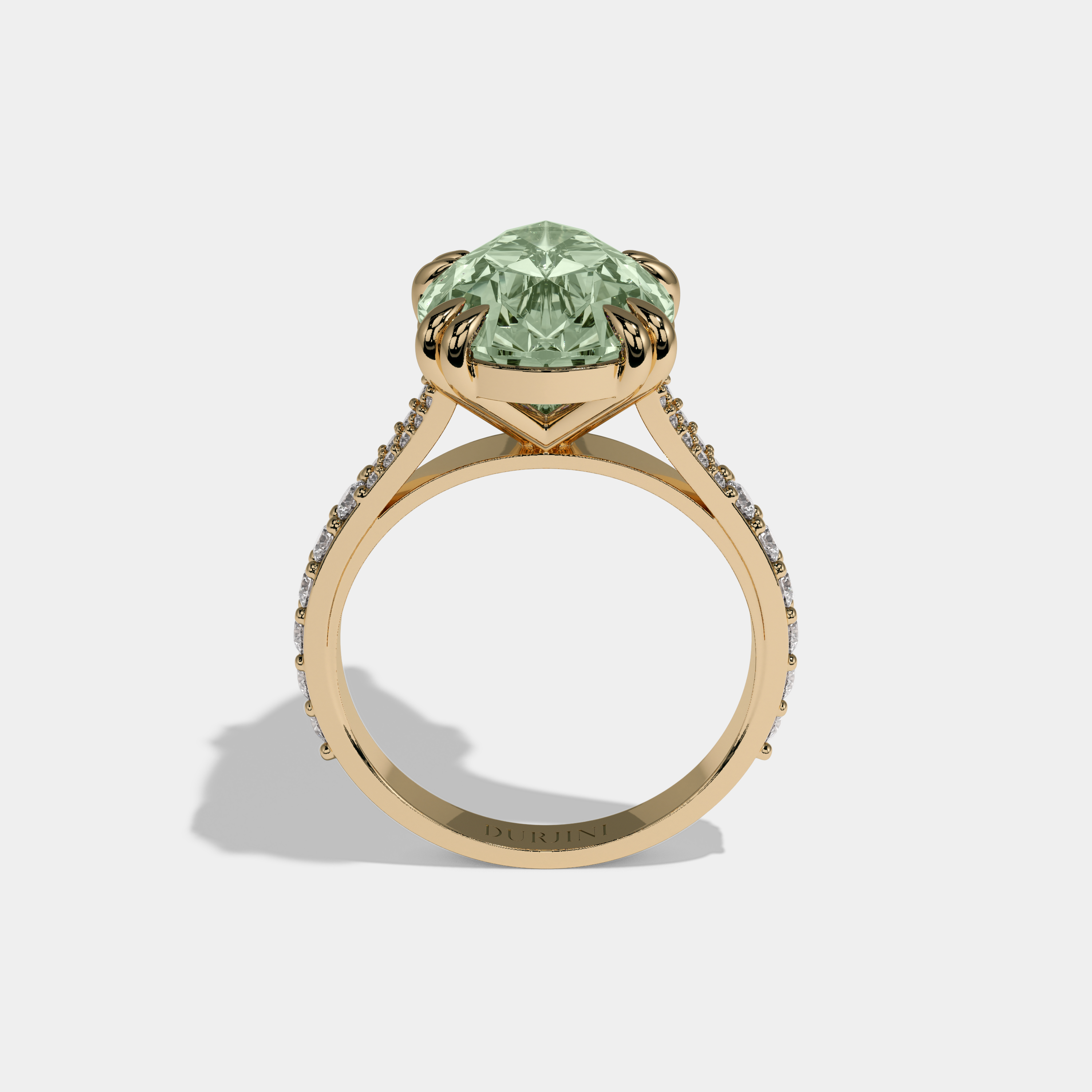 Alice Fancy Light Green Pear Brilliant Cut Diamond Band Engagement Ring 8ct 18K Yellow Gold