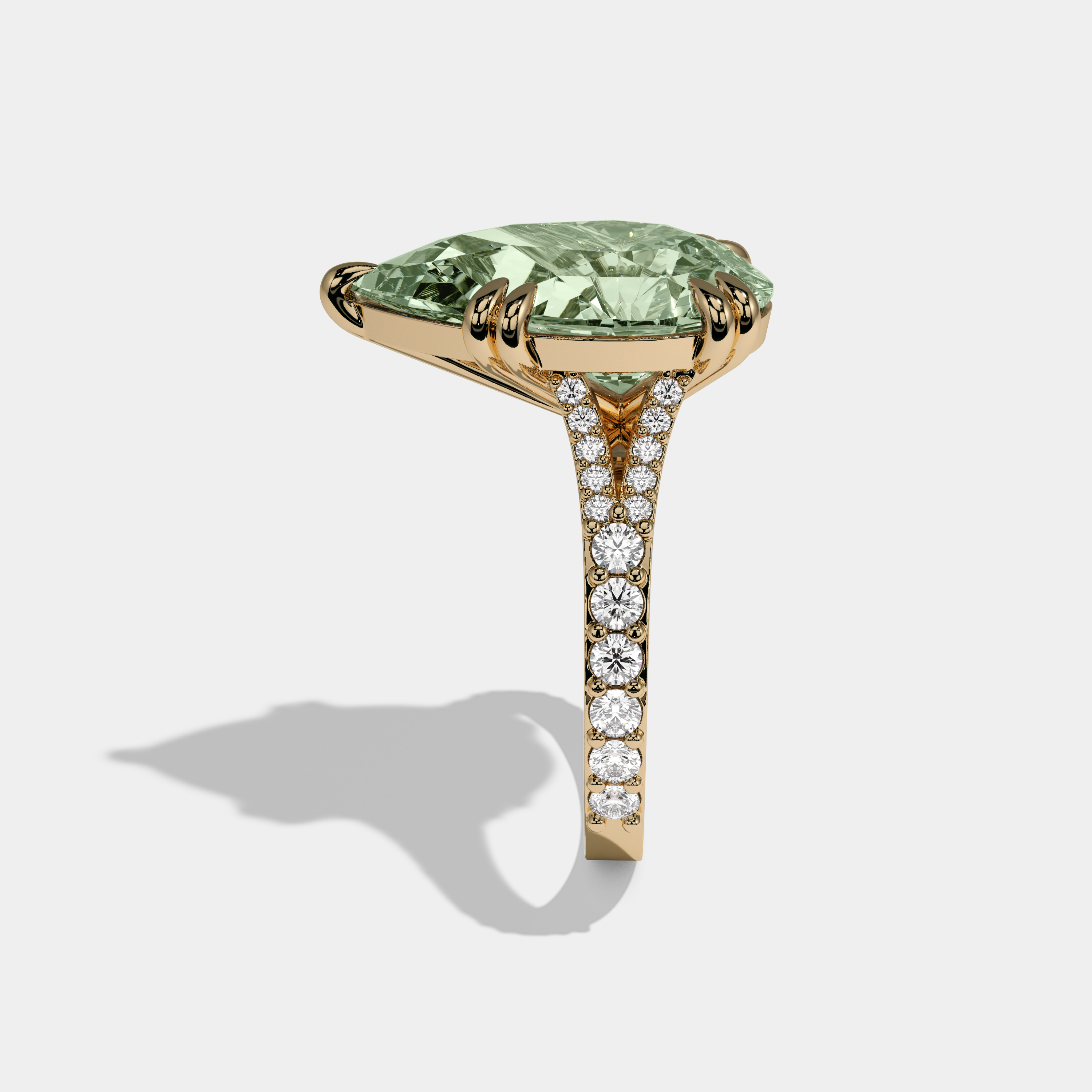 Alice Fancy Light Green Pear Brilliant Cut Diamond Band Engagement Ring 8ct 18K Yellow Gold