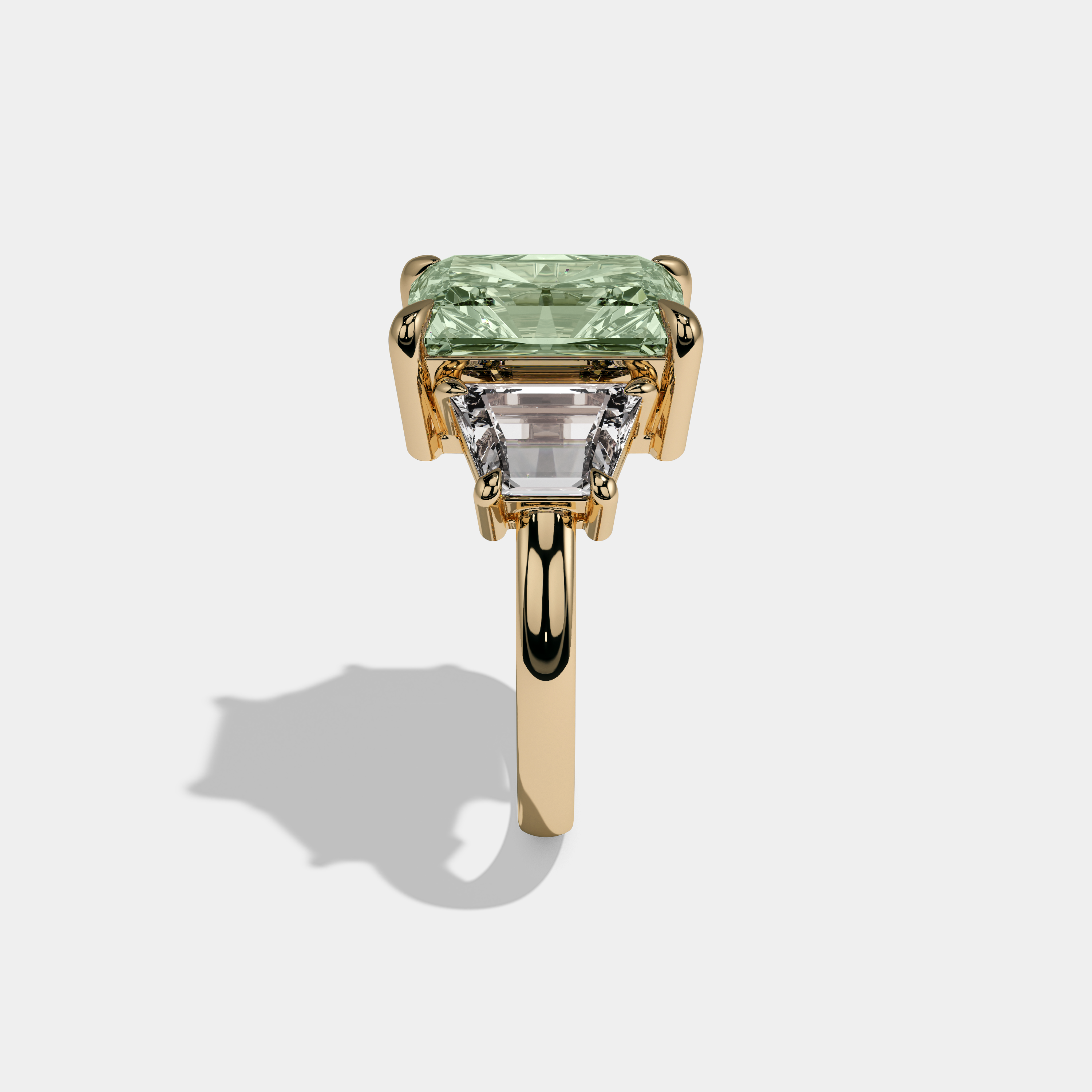 Helena Fancy Light Green Radiant Cut Diamond Plain Band With Step Cut Sides Engagement Ring 8ct 18K Yellow Gold