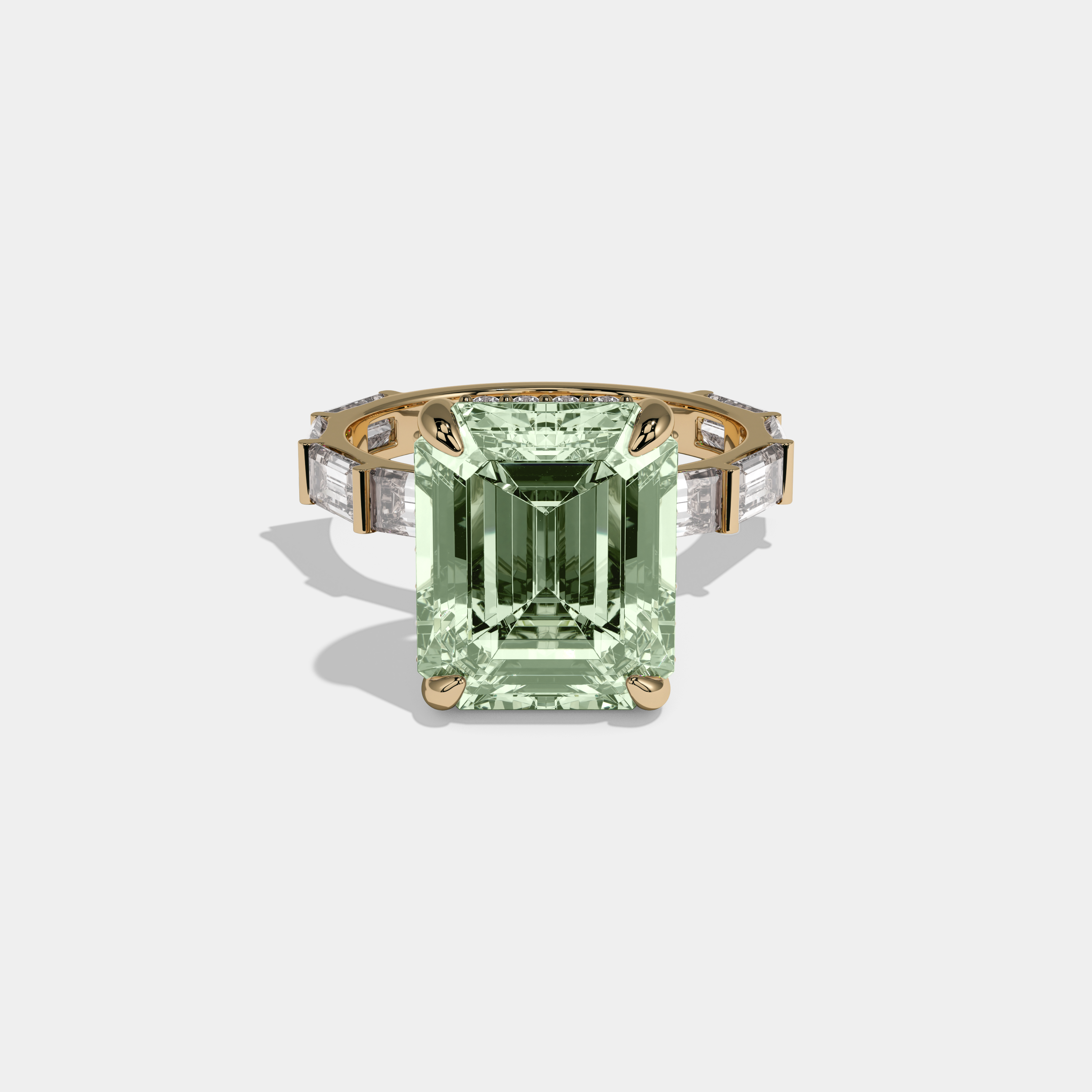 Beatrice Fancy Light Green Emerald Cut Diamond Emerald Band Engagement Ring 7ct 18K Yellow Gold