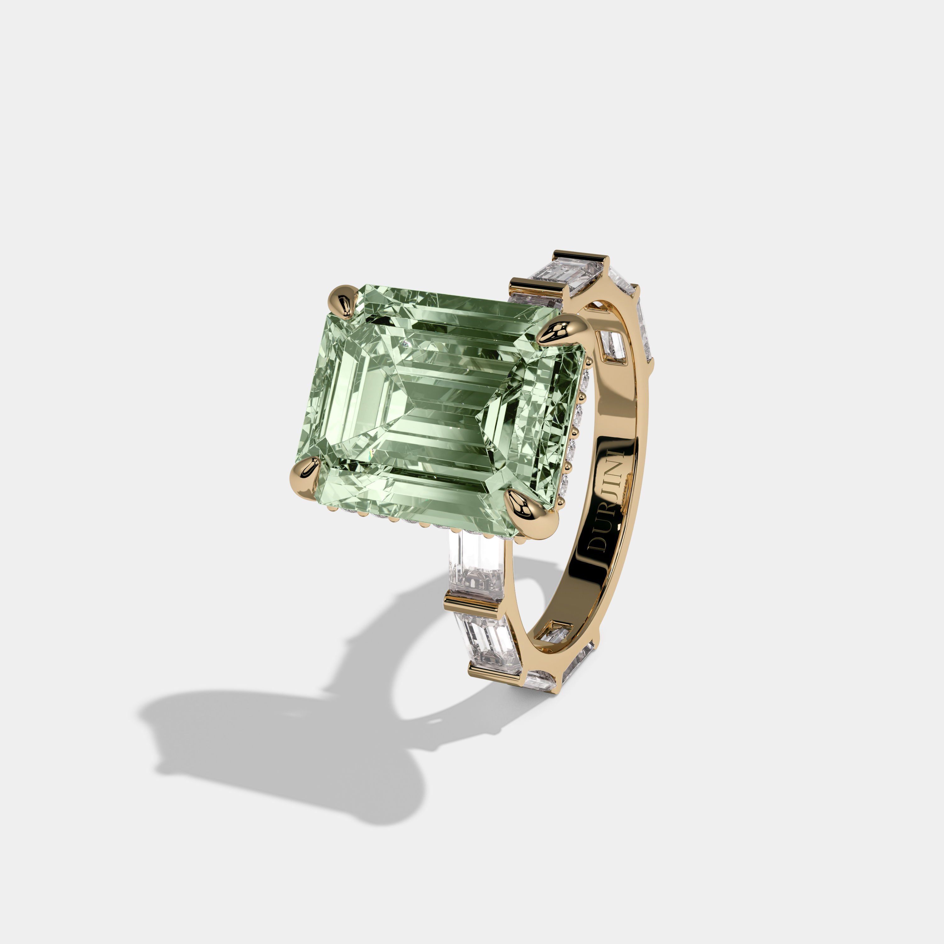 Beatrice Fancy Light Green Emerald Cut Diamond Emerald Band Engagement Ring 7ct 18K Yellow Gold