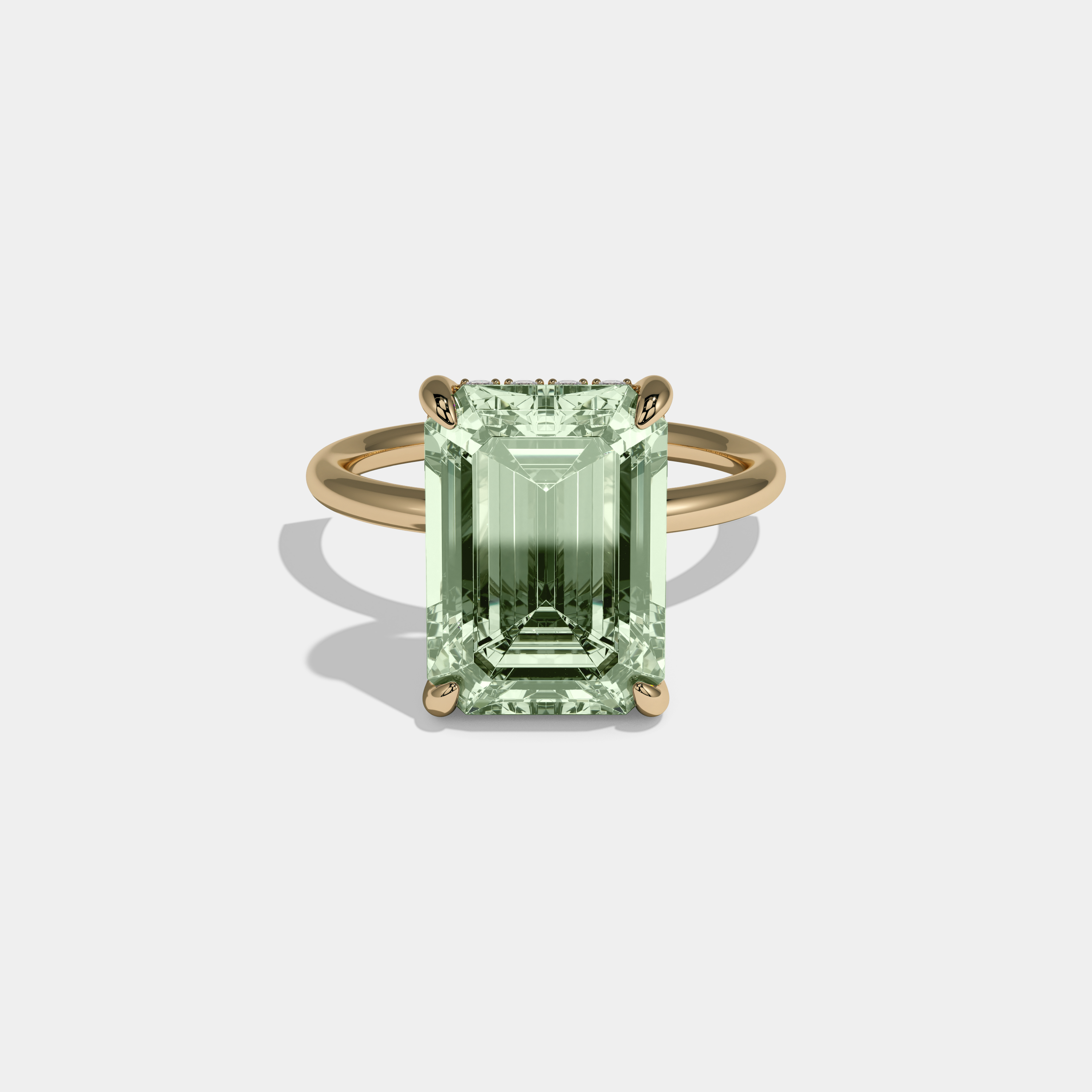 Margaret Fancy Light Green Emerald Brilliant Cut Diamond Plain Band With Hidden Halo 6.5ct 18K Yellow Gold
