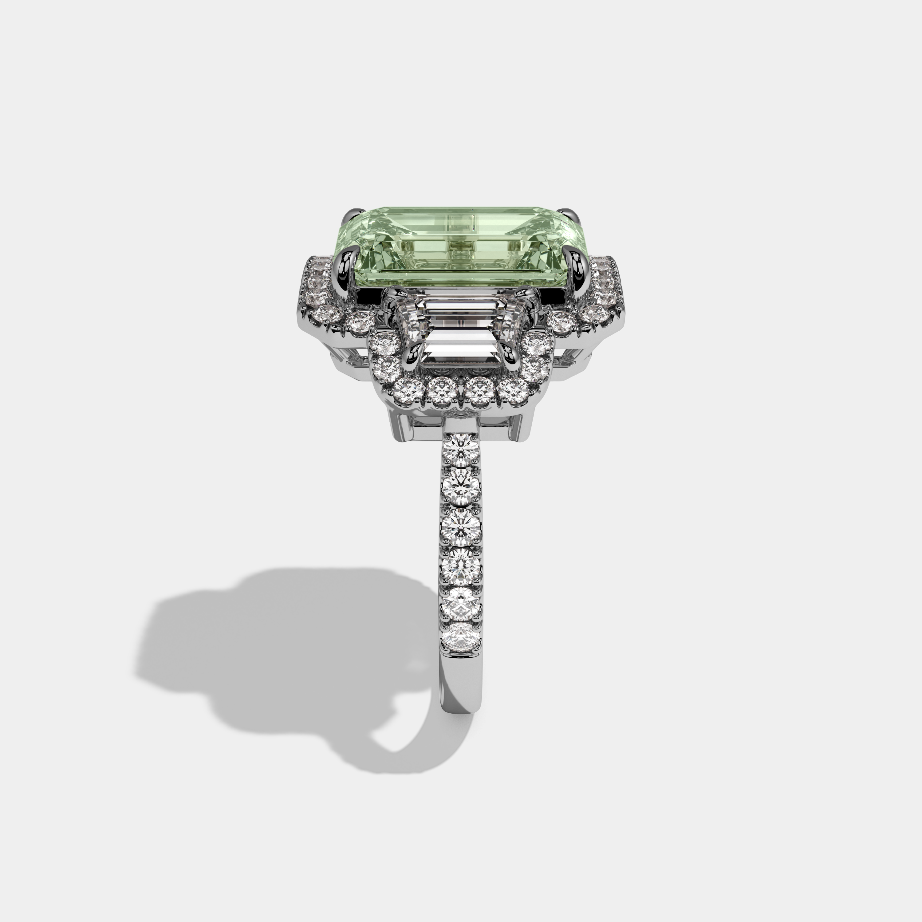 Alice Fancy Light Green Emerald Cut Diamond Band With Halo Engagement Ring 8ct 18K White Gold