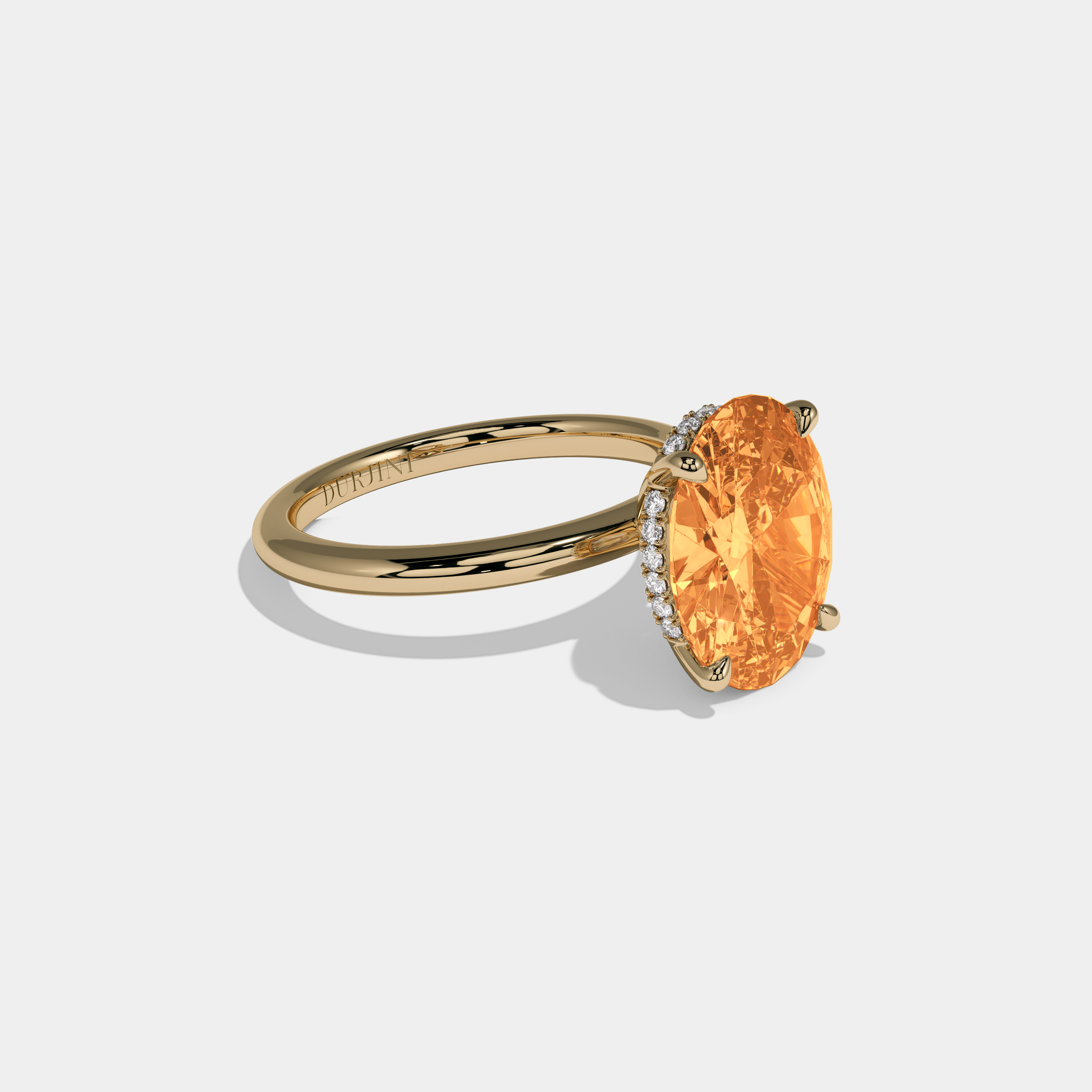 Elizabeth Fancy Orange Oval Cut Diamond Plain Band Engagement Ring 6.5ct 18K Yellow Gold