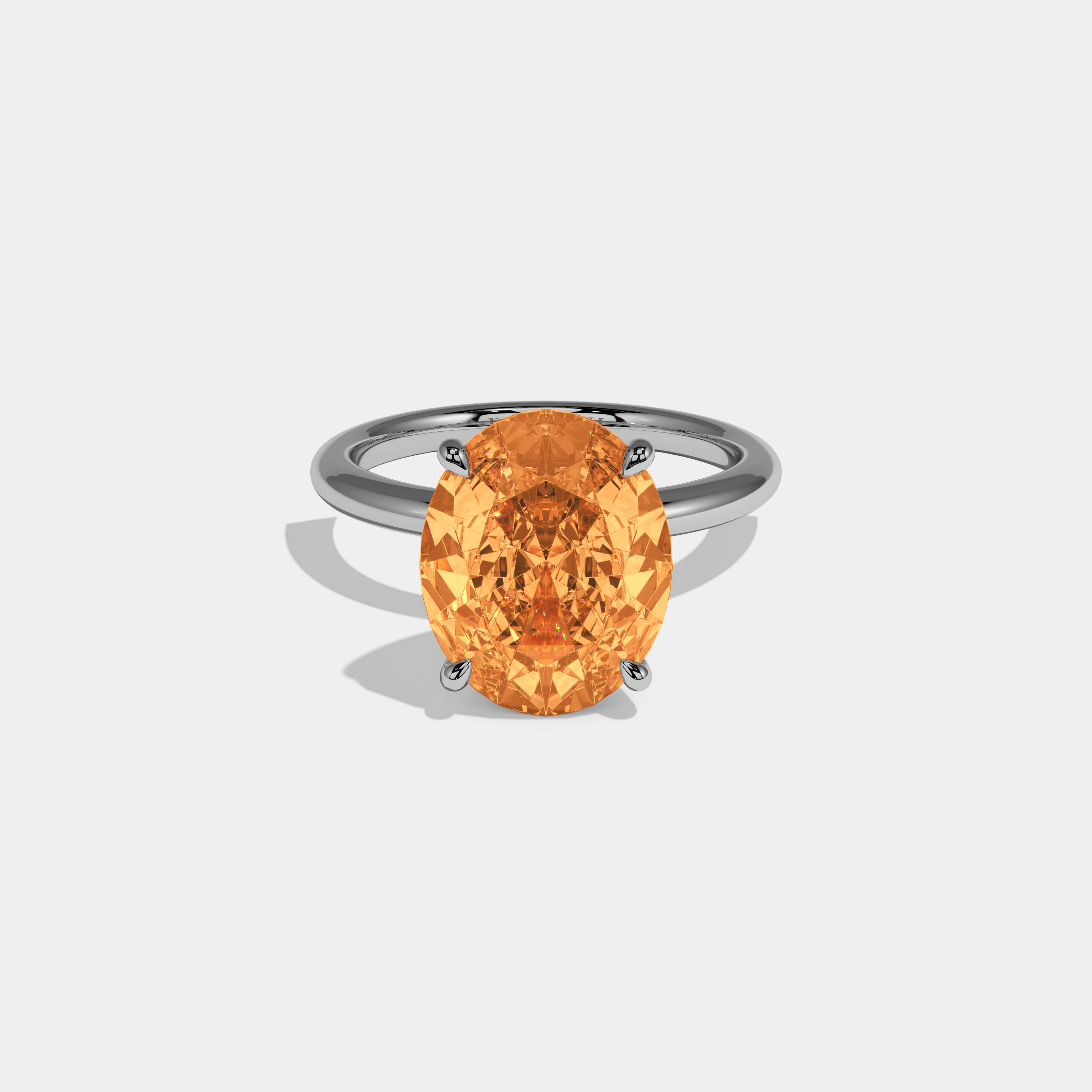 Augusta Fancy Orange Oval Cut Diamond Plain Band Engagement Ring 6.5ct 18K White Gold