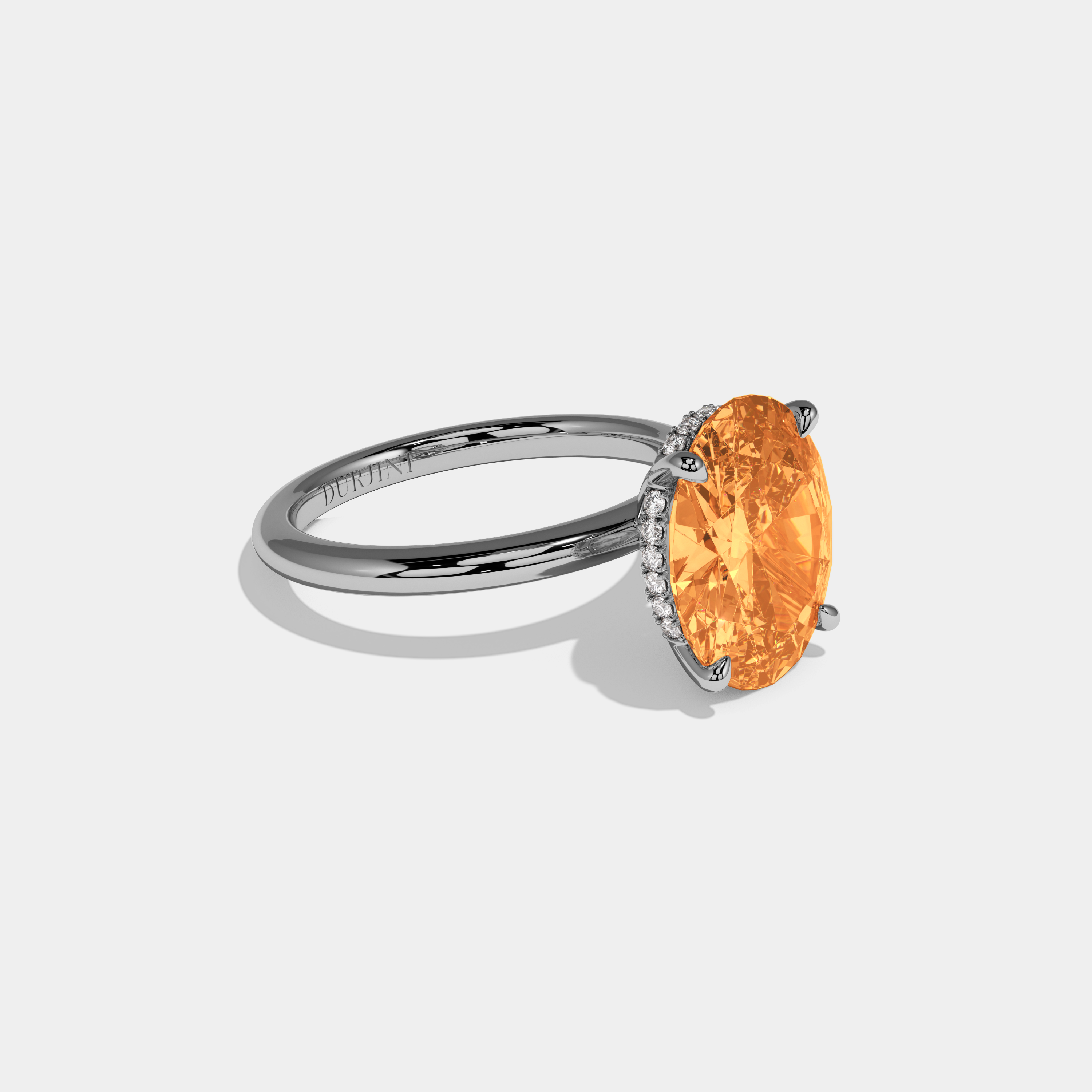 Augusta Fancy Orange Oval Cut Diamond Plain Band Engagement Ring 6.5ct 18K White Gold