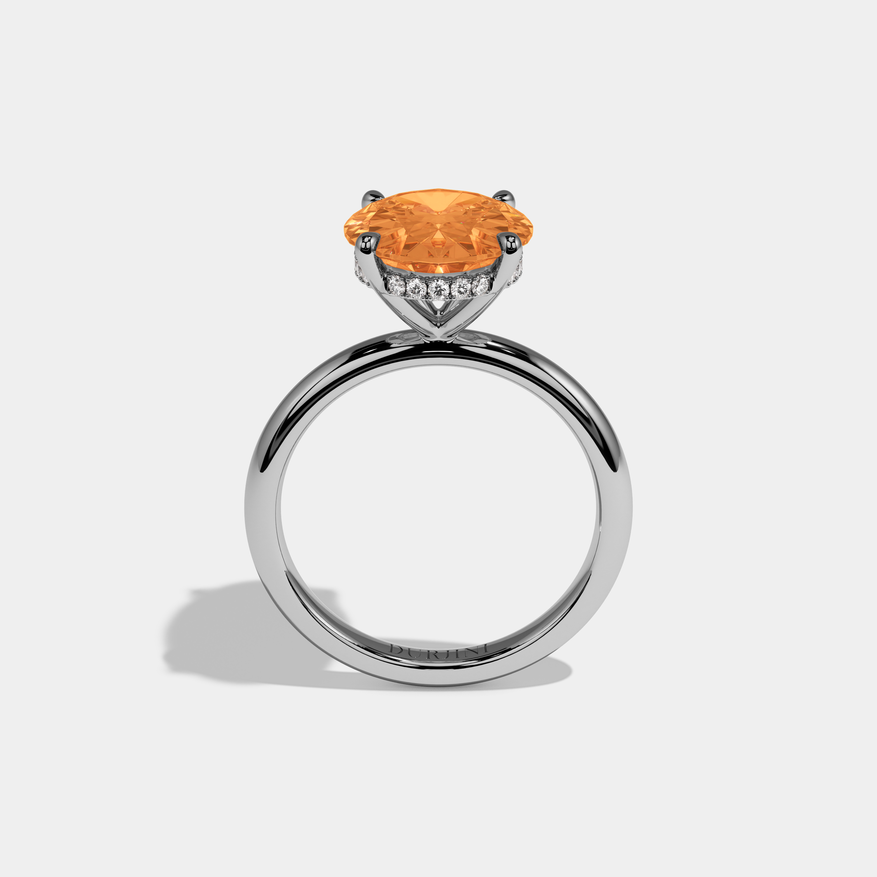 Augusta Fancy Orange Oval Cut Diamond Plain Band Engagement Ring 6.5ct 18K White Gold